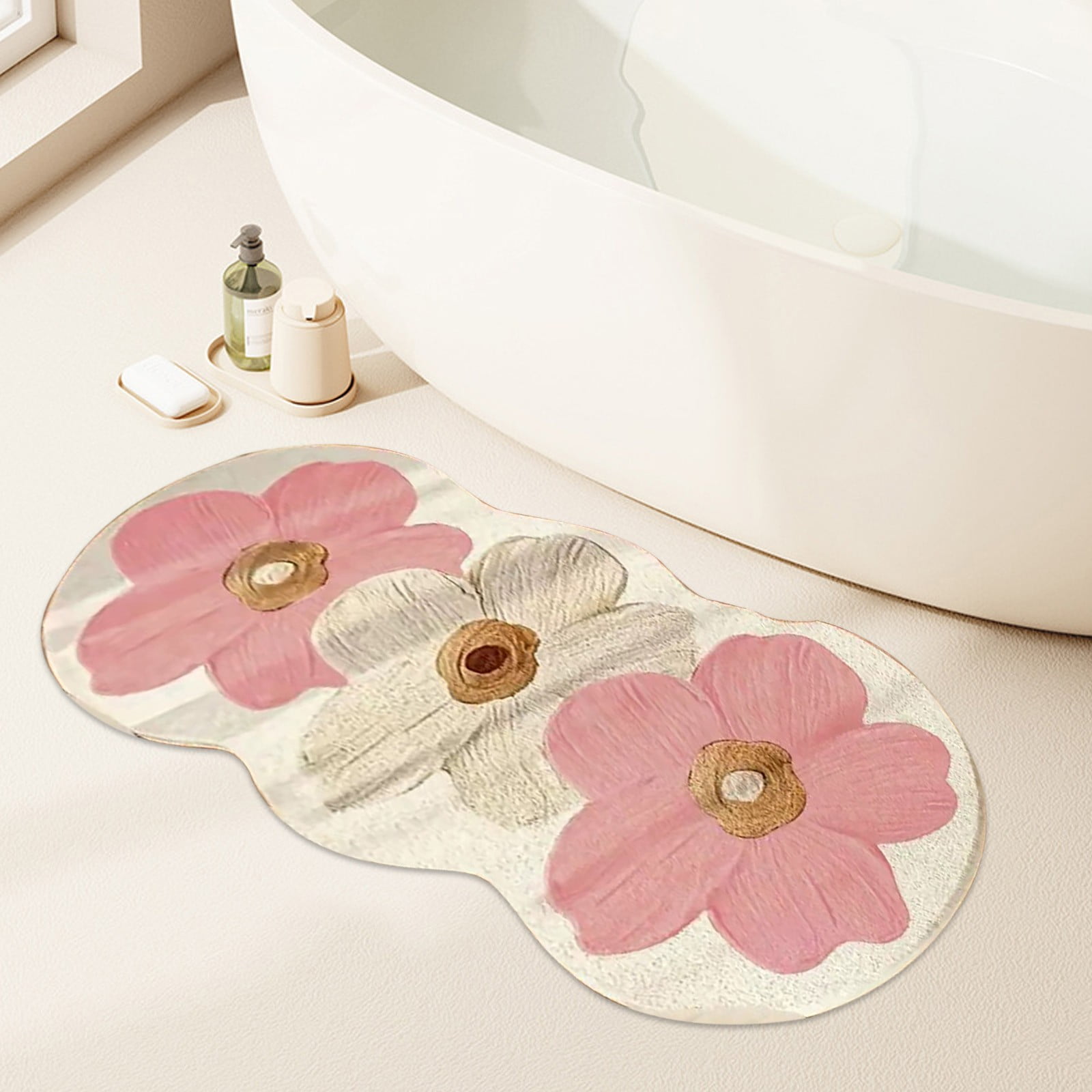 Elegant Home Decor Floral Pattern Non-Slip Washable Rug (Pink, 24 in x 36 in) bcwrn