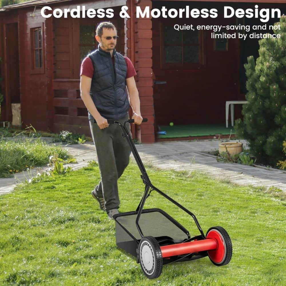Yardi Yarda 14 Inch Push Lawn Mower with 5 Steel Blades and Grass Catcher Bag (Red, 14 in) ccr71