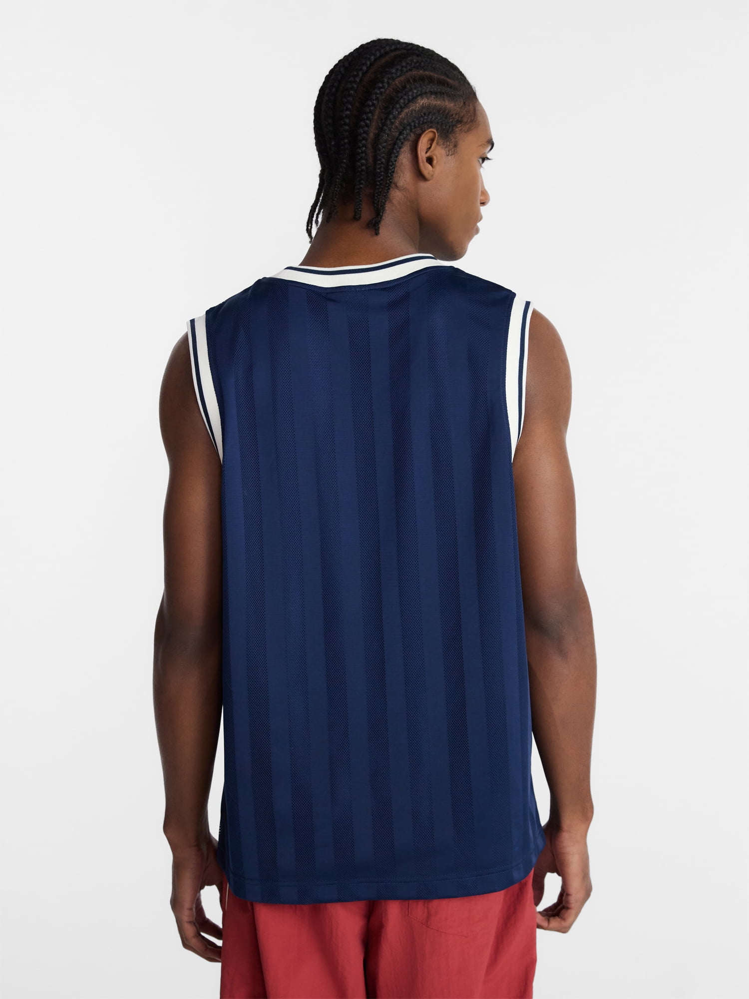 No Boundaries Men's Vertical Stripe Mesh Tank Top (Blue, XS) w03xo