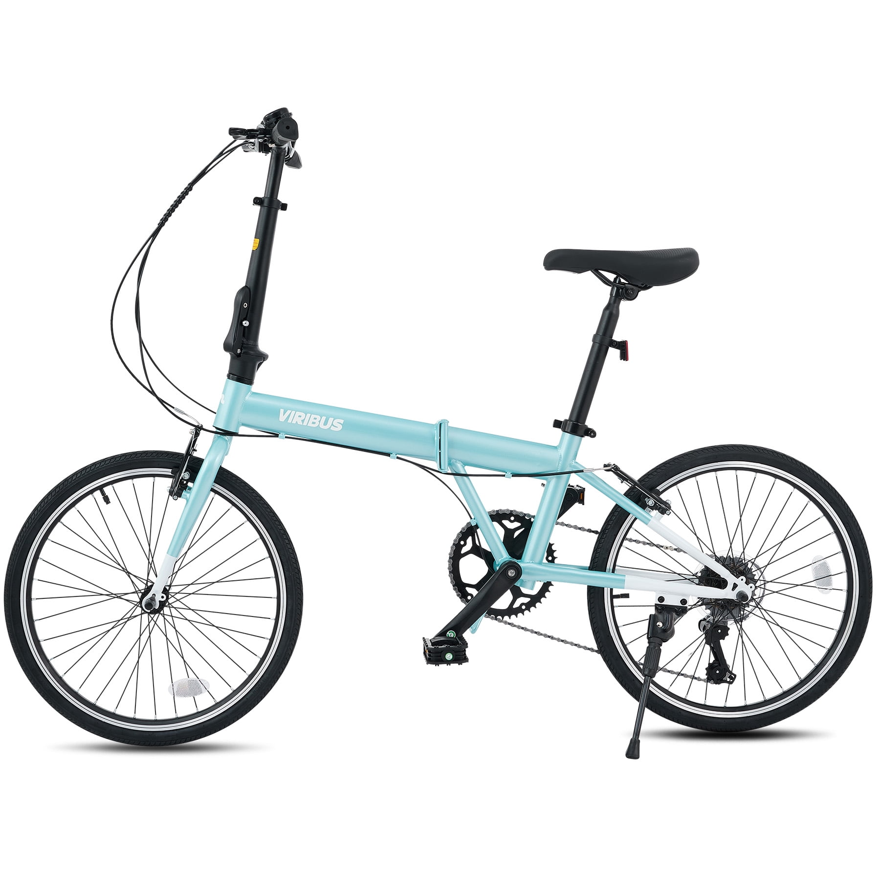 Viribus 20 in Adult Folding Bike, 7-Speed City Commuter Bicycle with Adjustable Saddle (Mint, 20 in) sx05e