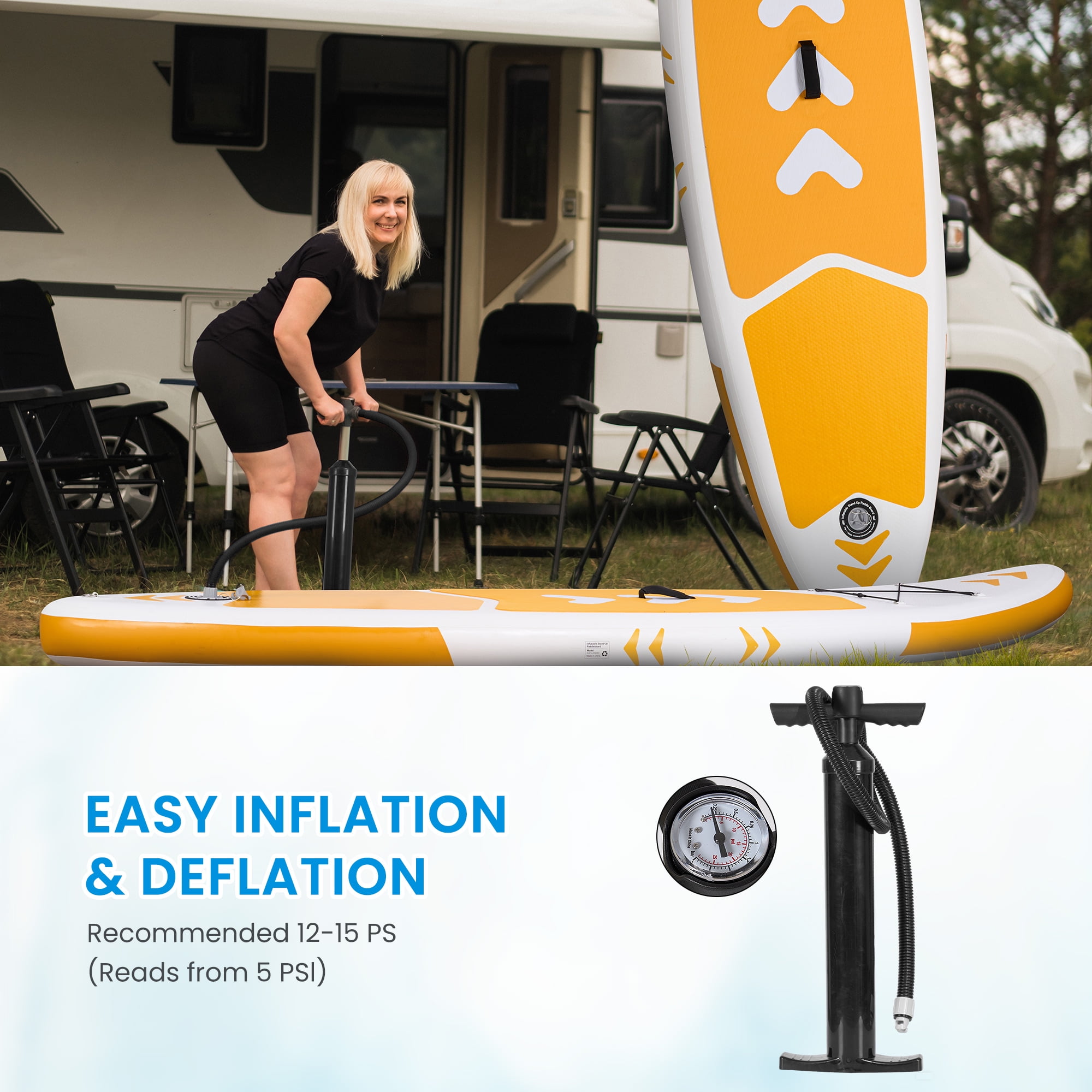 Naipo Inflatable Stand Up Paddle Board Ultra-Light SUP for Surfing and Touring (Orange, 120 in x 30 in x 6 in) tay89