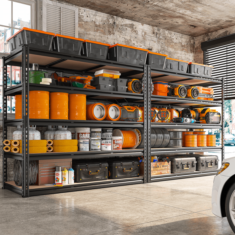 REIBII Heavy Duty Garage Storage Shelving Unit, Adjustable 5-Tier Industrial Metal Rack (Black, 48 in W x 24 in D x 72 in H) jfz5i