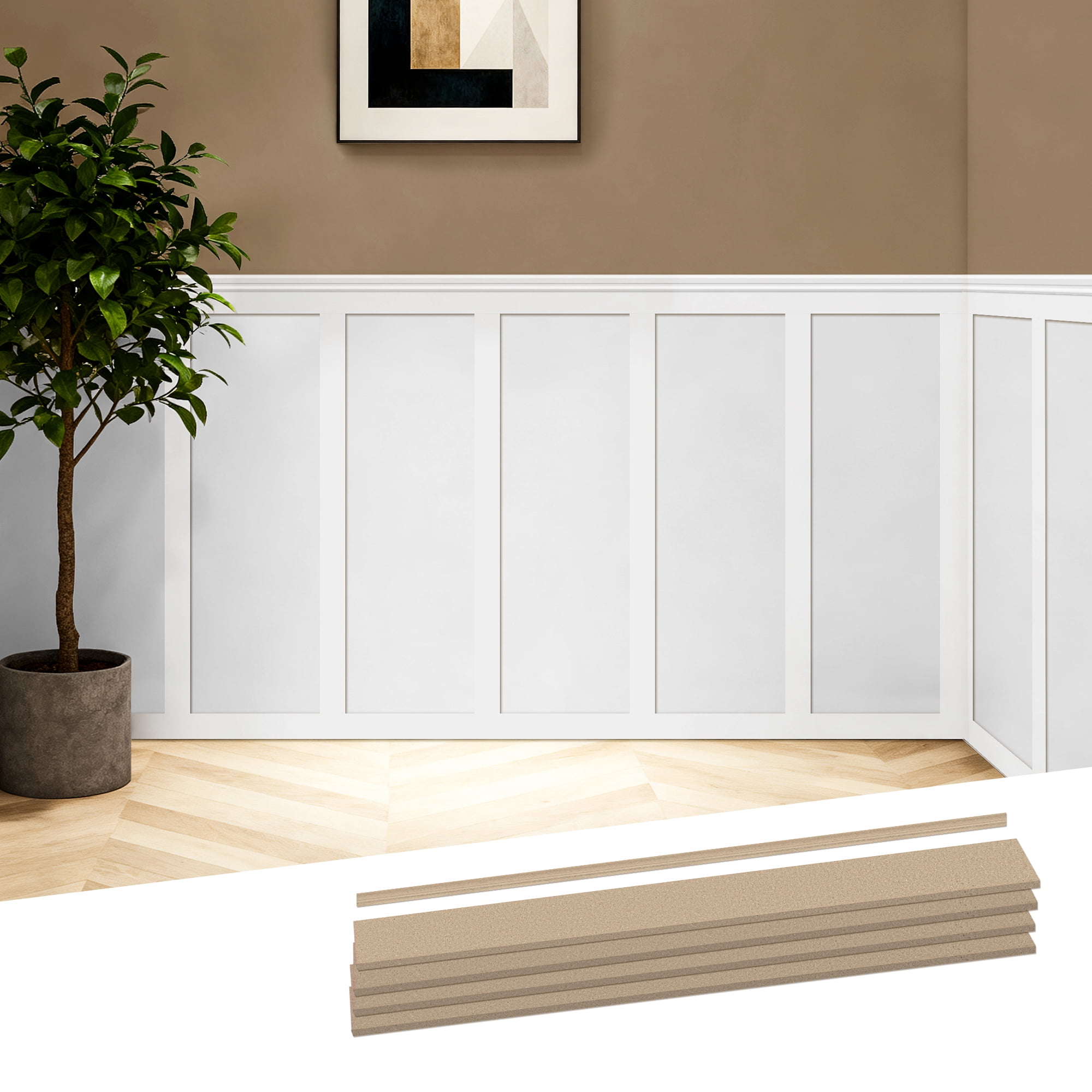 Art3d Paintable Board and Batten Wall Panel Kit, MDF Wainscoting Accent Wall Trim (White, 10-Pack) qb2zs