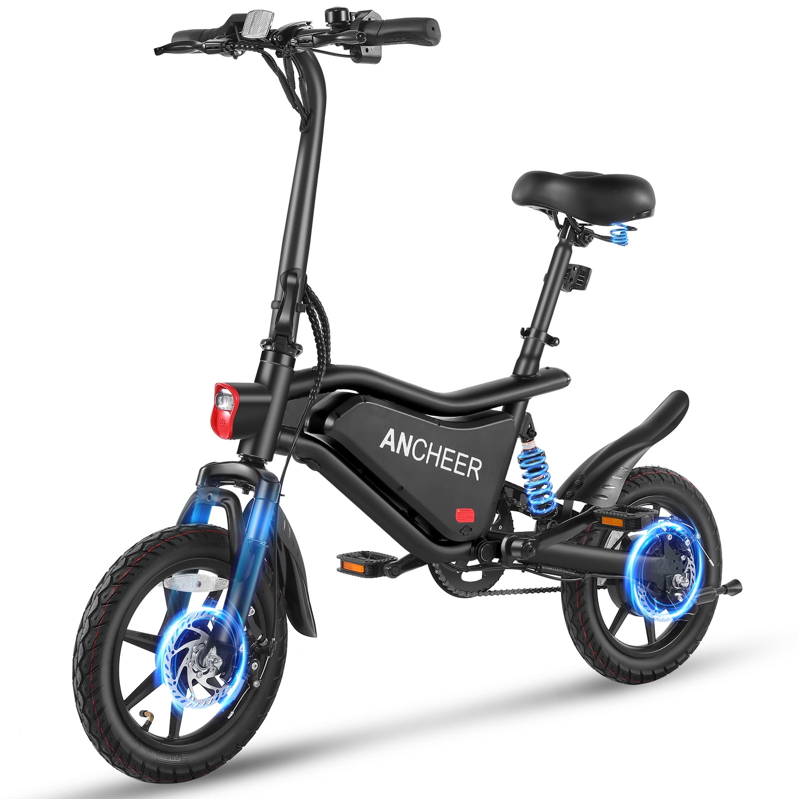 ANCHEER Peak 500W Electric Bike, Foldable Commuter E-Bike with Dual Suspension and LCD Display (Black, 14 in) hns0w