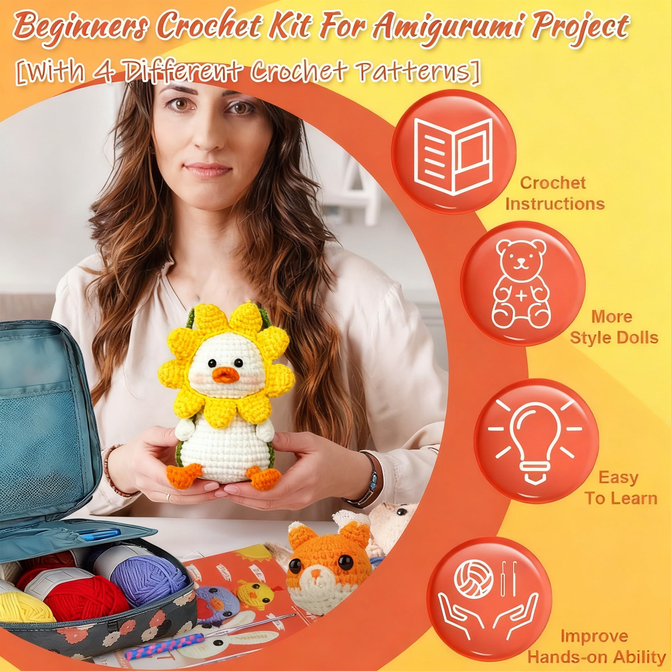 BESTSKY Animal Crochet Set for Beginners, DIY Duck Knitting Craft Kit (Yellow, 1 Pack) mvpgn