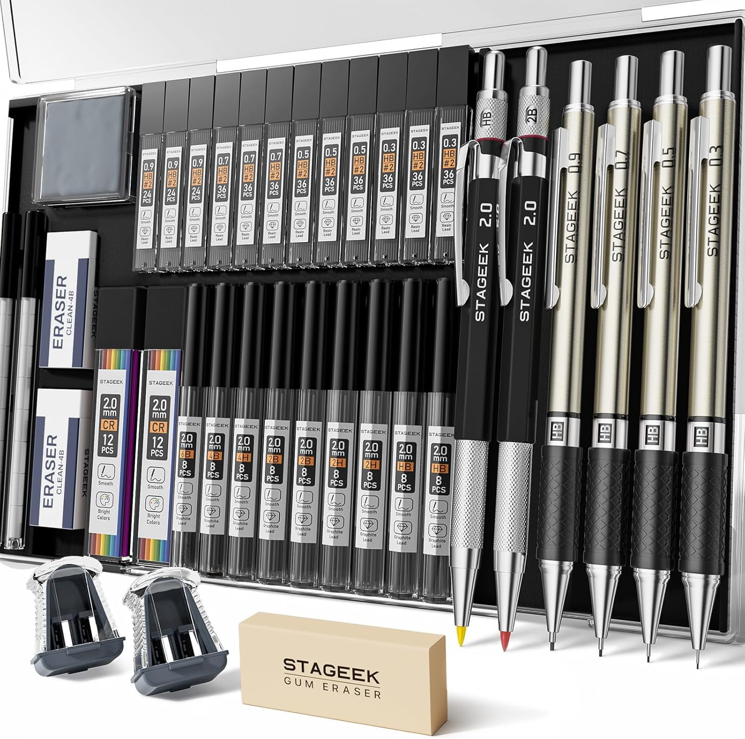 STAGEEK Mechanical Pencil Set for Drawing and Drafting, Professional Art Sketching Kit with 492 Lead Refills and Storage Case (Black, 37 Piece Set) u3el7