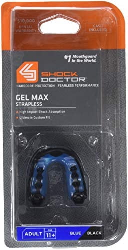 Shock Doctor Gel Max Mouthguard Heavy-Duty Impact Protection (Blue/Black, Adult) 5use8
