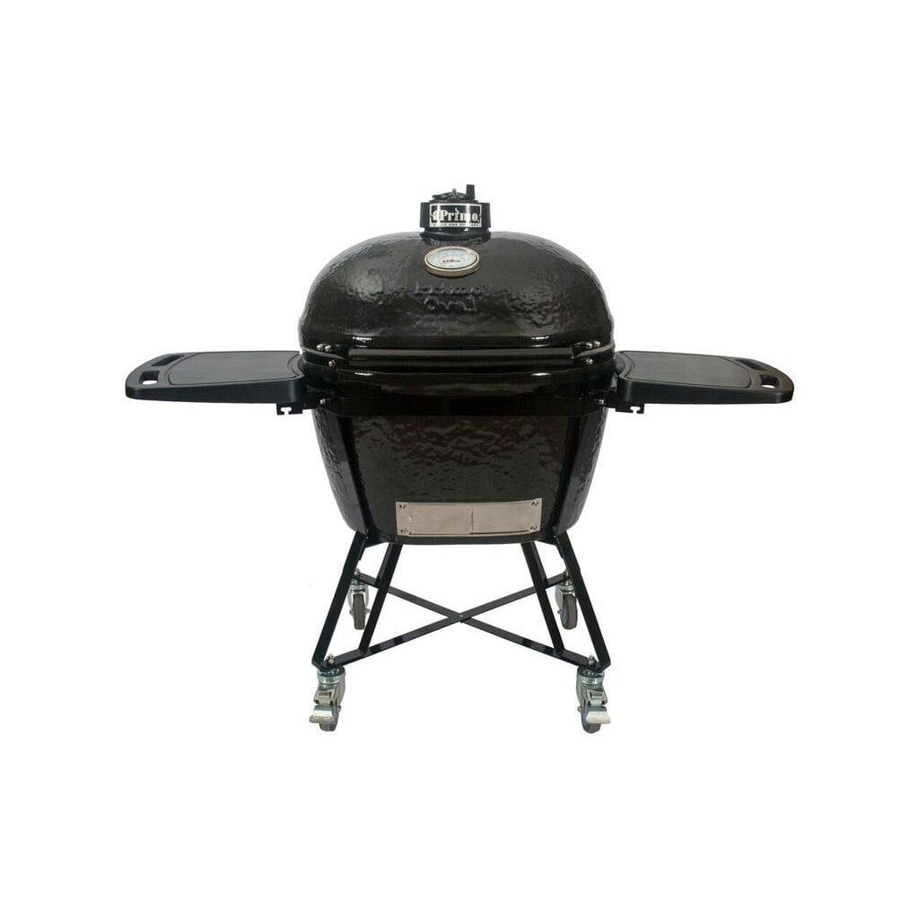 Primo JR Oval Ceramic Charcoal Kamado Grill with Wheeled Cradle (Black, 200 sq in) oha03