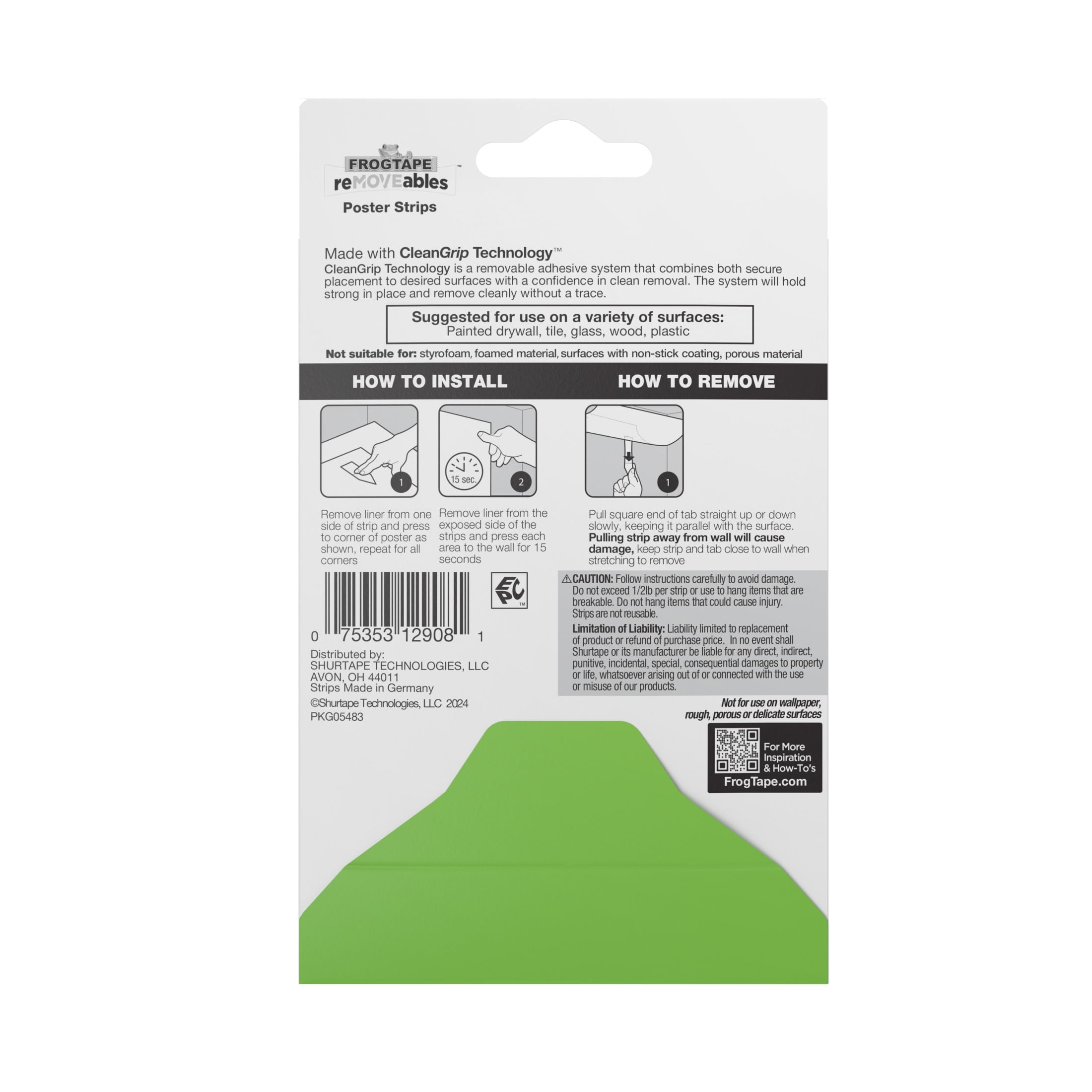 FrogTape reMOVEables Poster Strips, Damage-Free Mounting Adhesive for Wall Decor (White, 16 Count) np02k