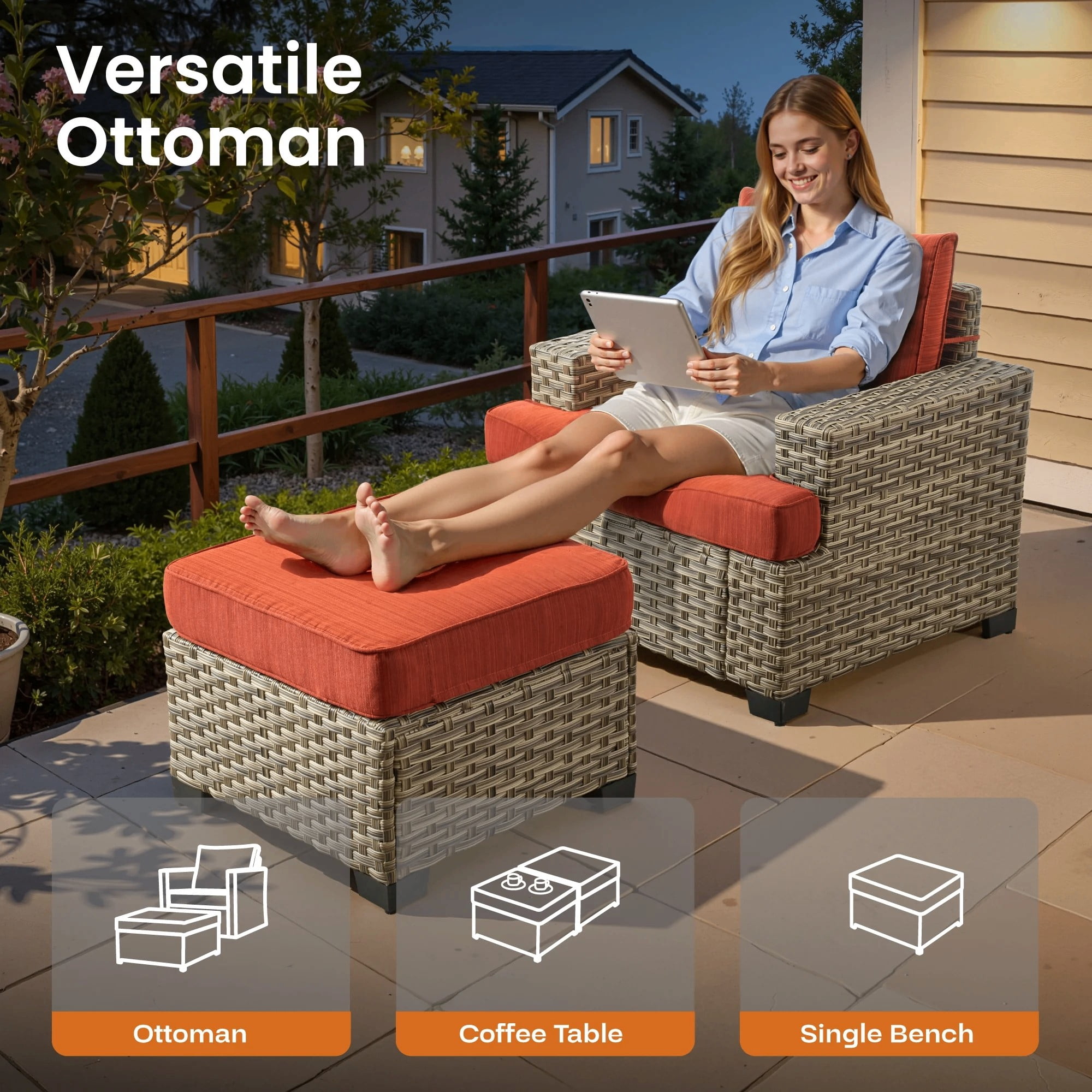 VCATNET 8-Piece Outdoor Patio Furniture Sectional Sofa Set with Solar Powered Coffee Table (Orange, 8-Piece Set) h5otd