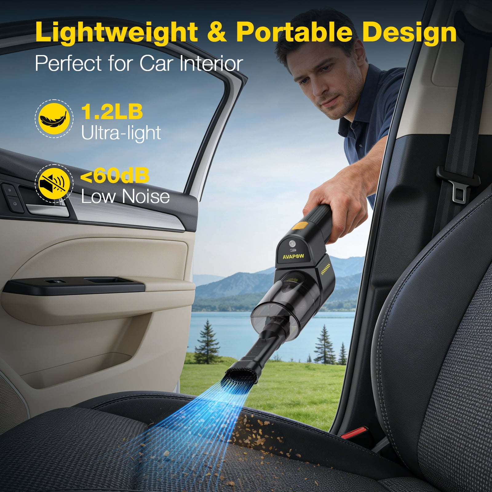AVAPOW Cordless Handheld Car Vacuum and Air Duster 2-in-1 Portable Cleaner with LED Light (Black, 18000PA) 1fvn7