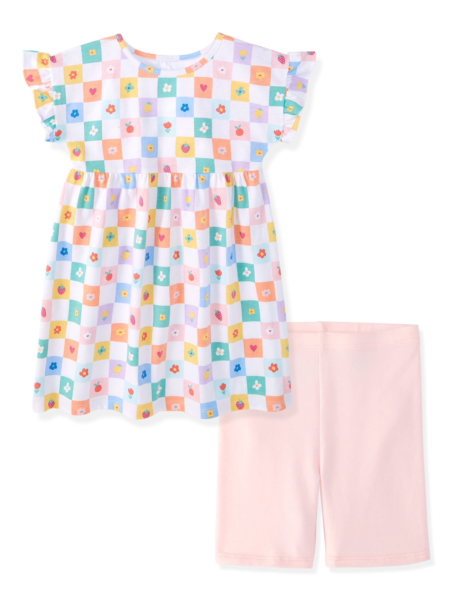 Garanimals Baby & Toddler Girl 2-Piece Cotton Dress and Biker Shorts Set (White, 0-6T) 4c55y