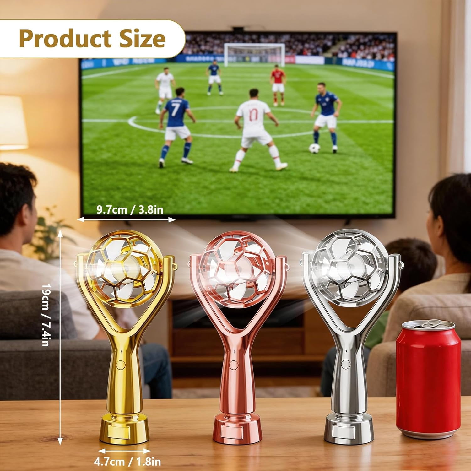 Desiso Handheld Soccer Trophy Fan, Portable USB Rechargeable Cooling Device, Quiet 3-Speed Stadium Fan (Rose Gold, 1 Unit) ko4jz