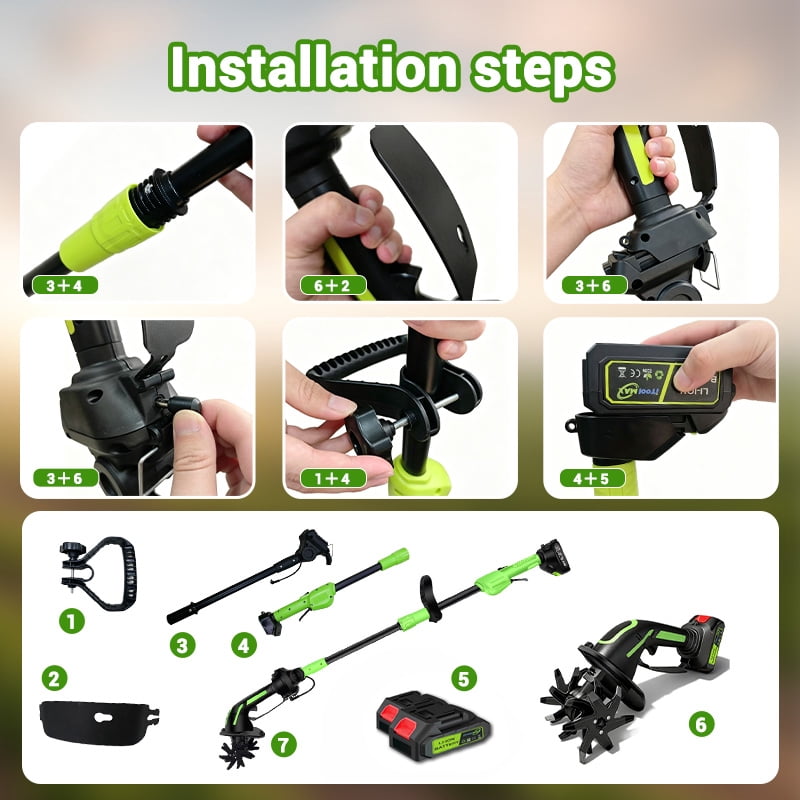 iToolMax 24V Cordless Electric Tiller Cultivator, Lightweight Garden Soil Tiller with Extension Rod, 2 Batteries & Charger (4 in Width, 51 in Length) pt2v9