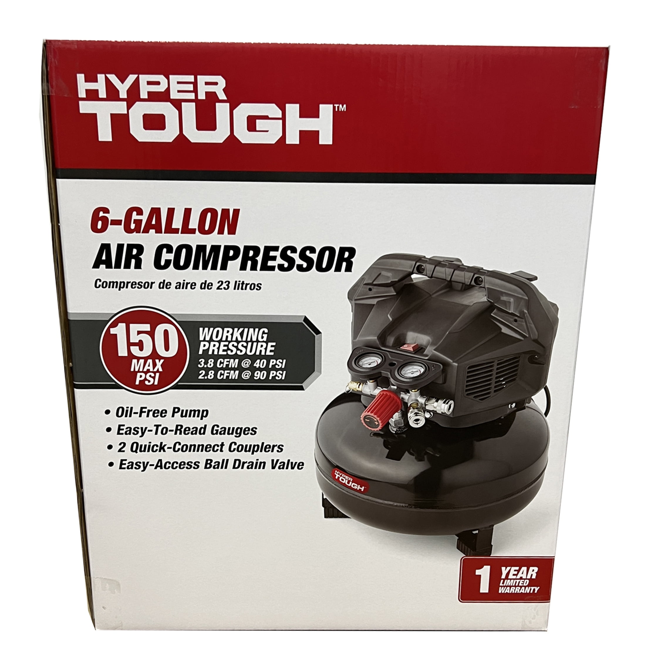 Hyper Tough 150 PSI Oil-Free Pancake Air Compressor (Black, 6 gal) gf23v