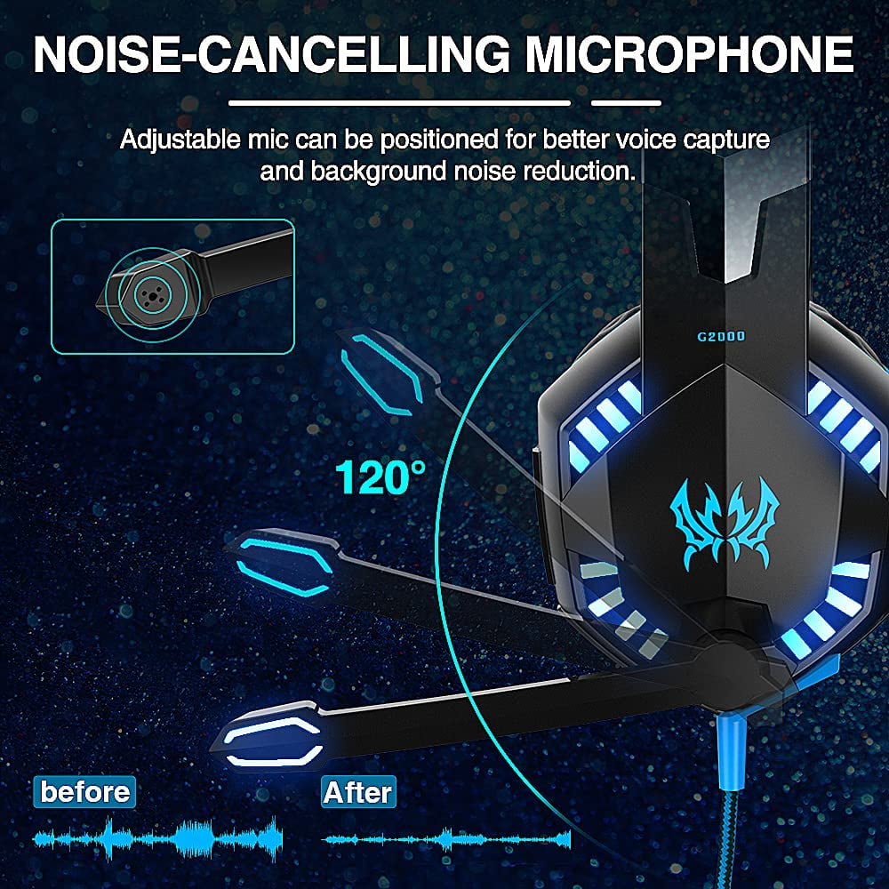 SPBPQY G2000 Gaming Headset with Noise Cancelling Microphone and LED Lights (Blue, 1 Unit) gzoz9