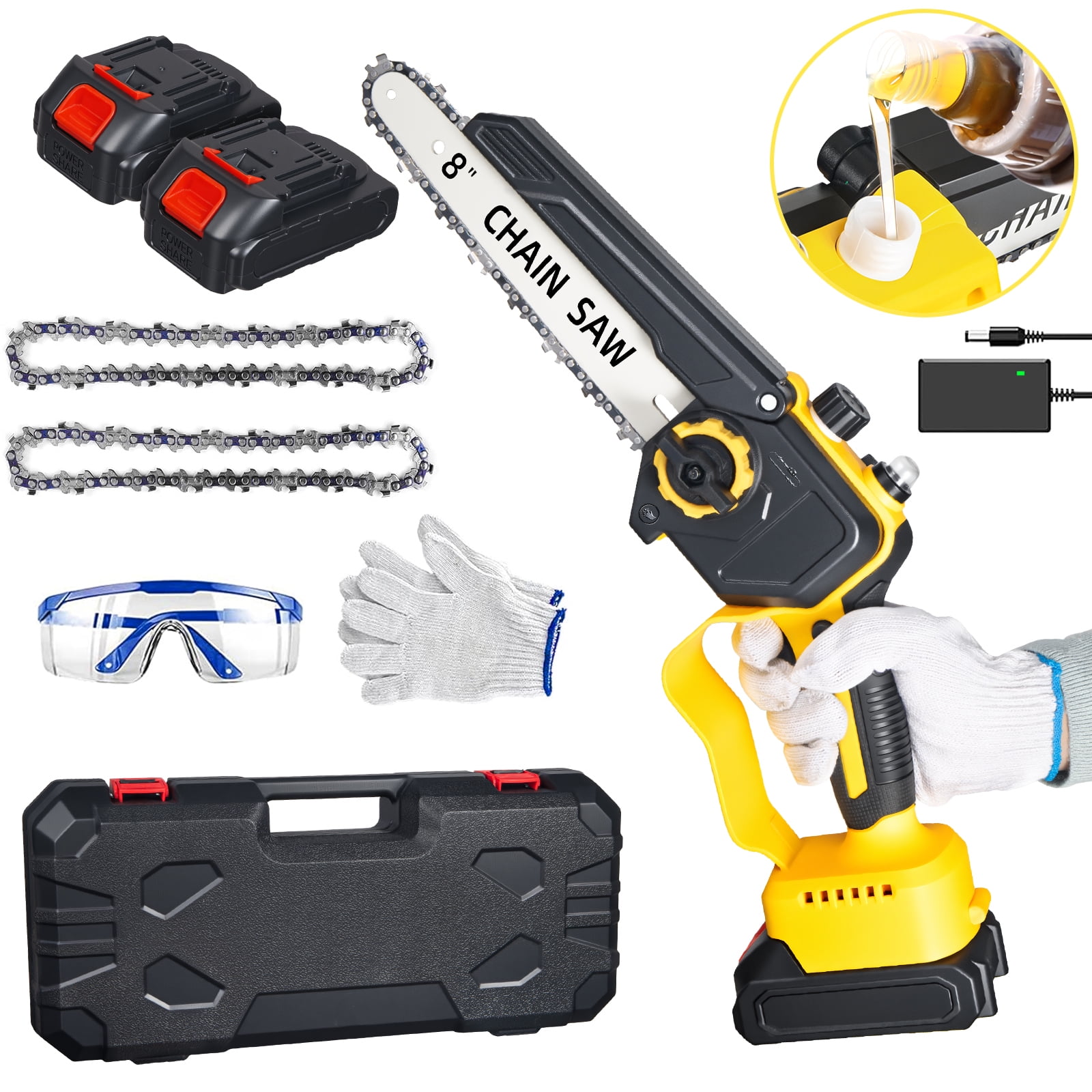 Paddsun 8 in Cordless Mini Chainsaw, Electric Handheld Wood Cutter with 2 Batteries and 2 Chains (Purple) ez15r