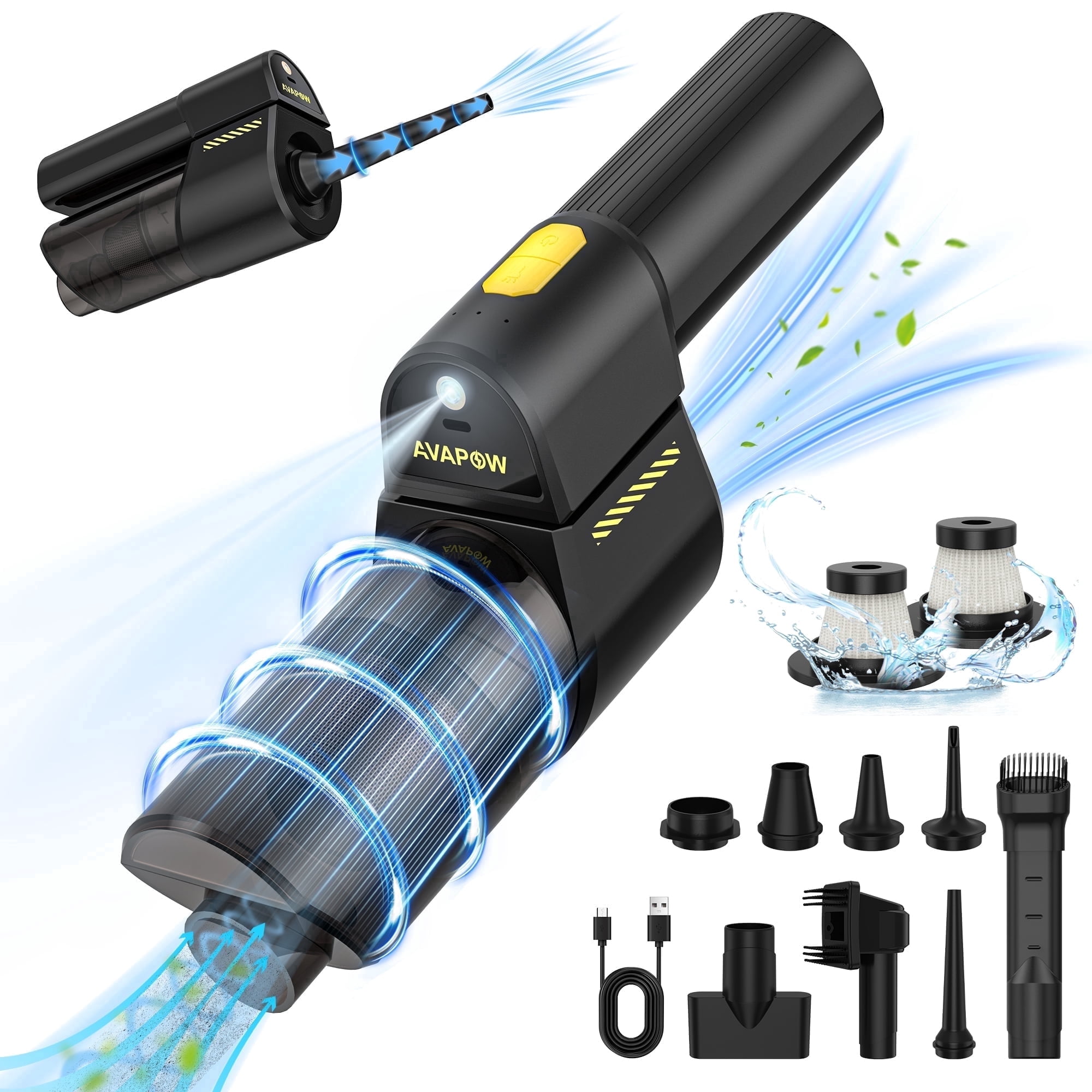 AVAPOW Cordless Handheld Car Vacuum and Air Duster 2-in-1 Portable Cleaner with LED Light (Black, 18000PA) 1fvn7