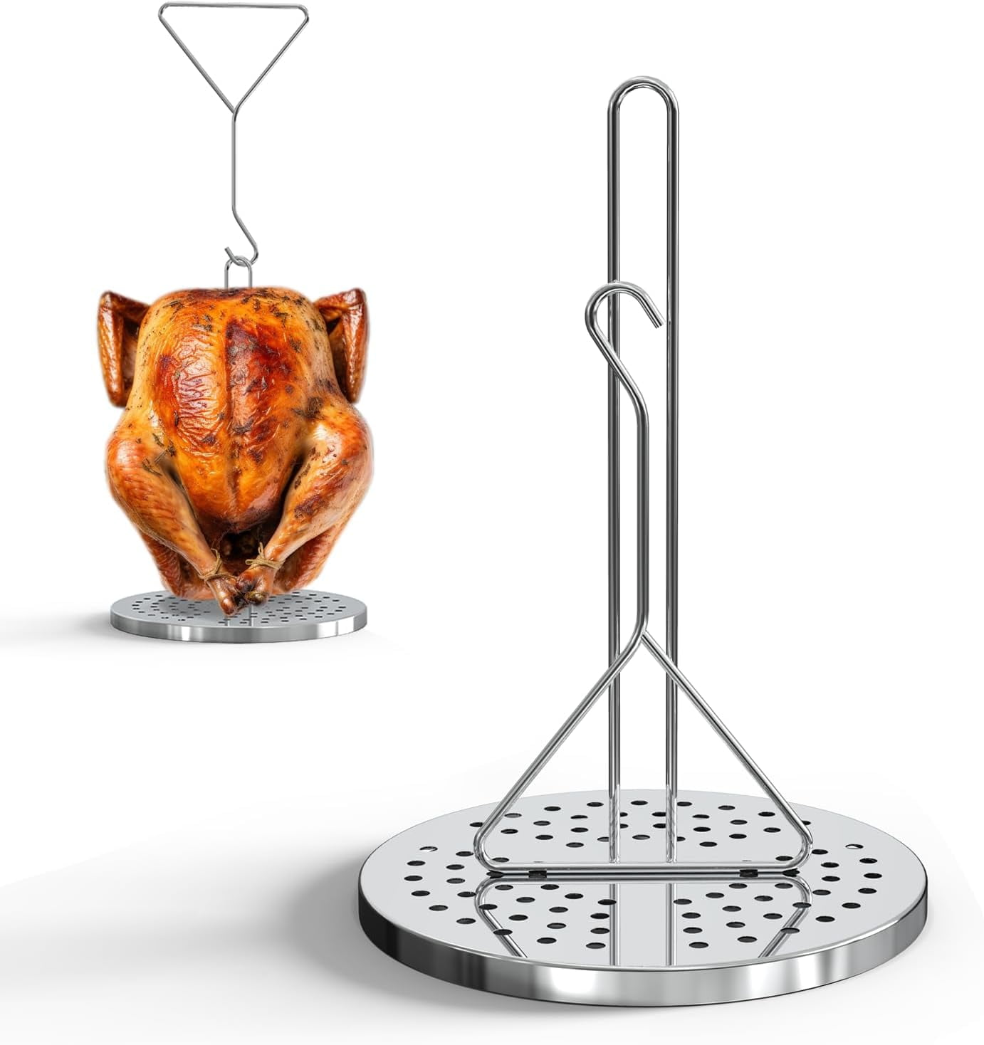 Zeokiar Turkey Fryer Rack and Vertical Chicken Roasting Stand with Lifter Hook (1 Piece) iizxw