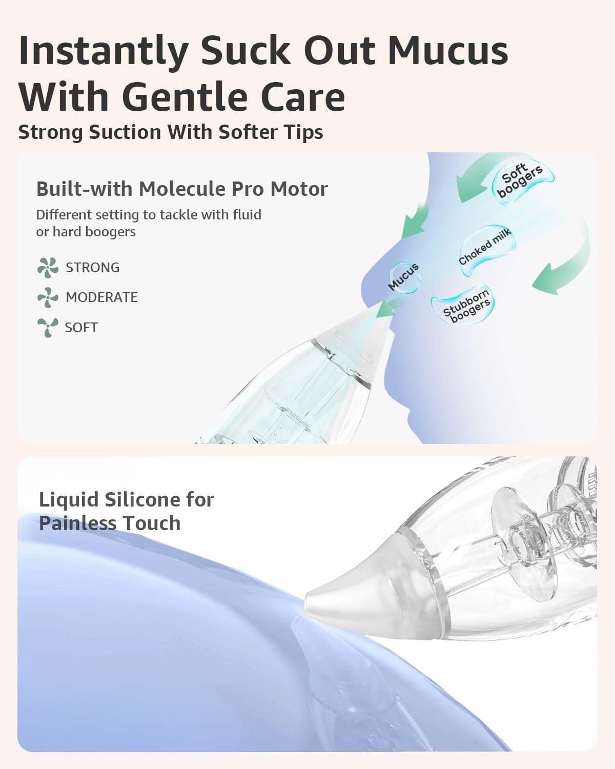 GROWNSY Baby Nasal Aspirator Electric Nose Cleaner with 3 Suction Levels (White, 1 Unit) hz5cr