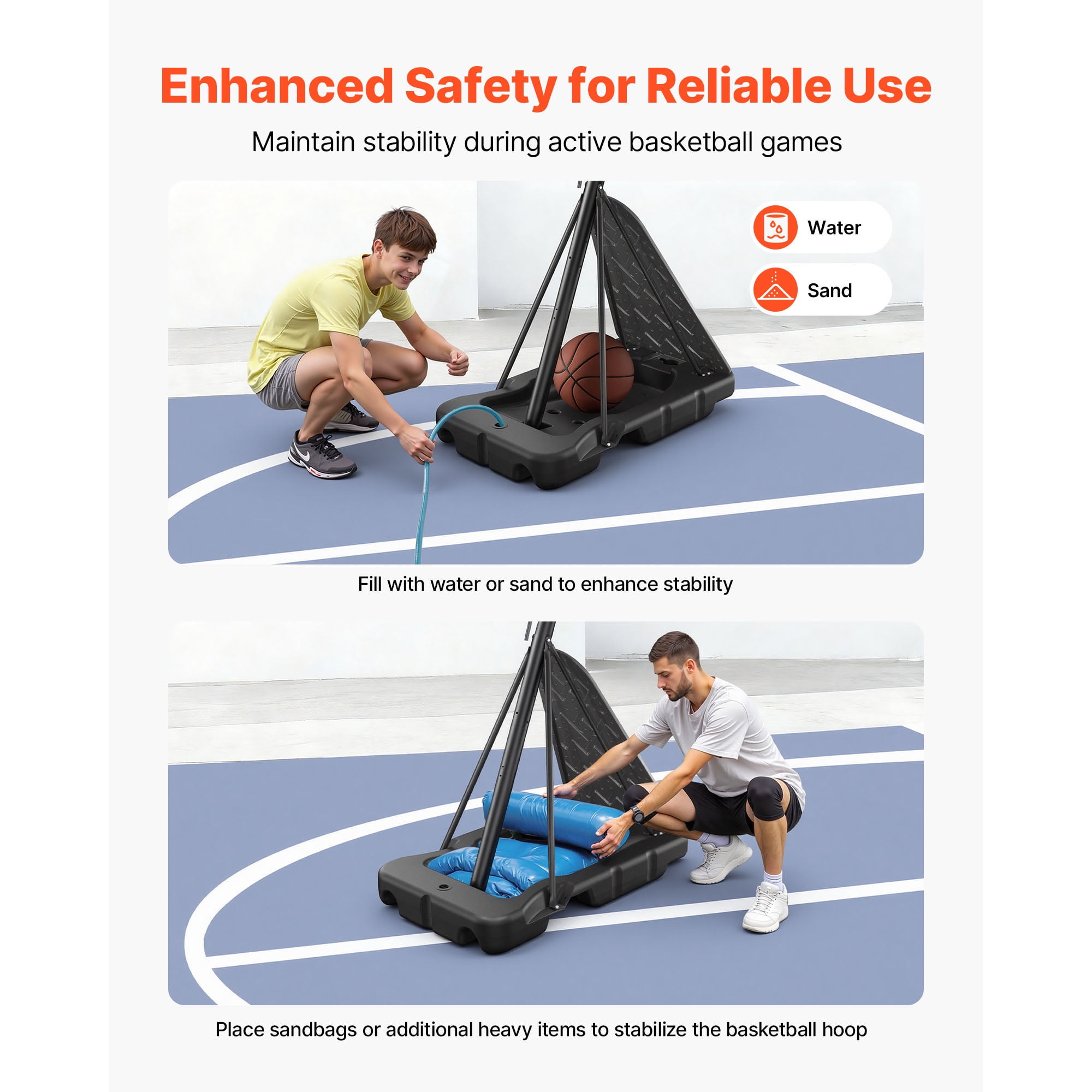 KFFKFF Portable Basketball Hoop System with Adjustable Height (10 ft, 48-inch Backboard, Black) 0vue8