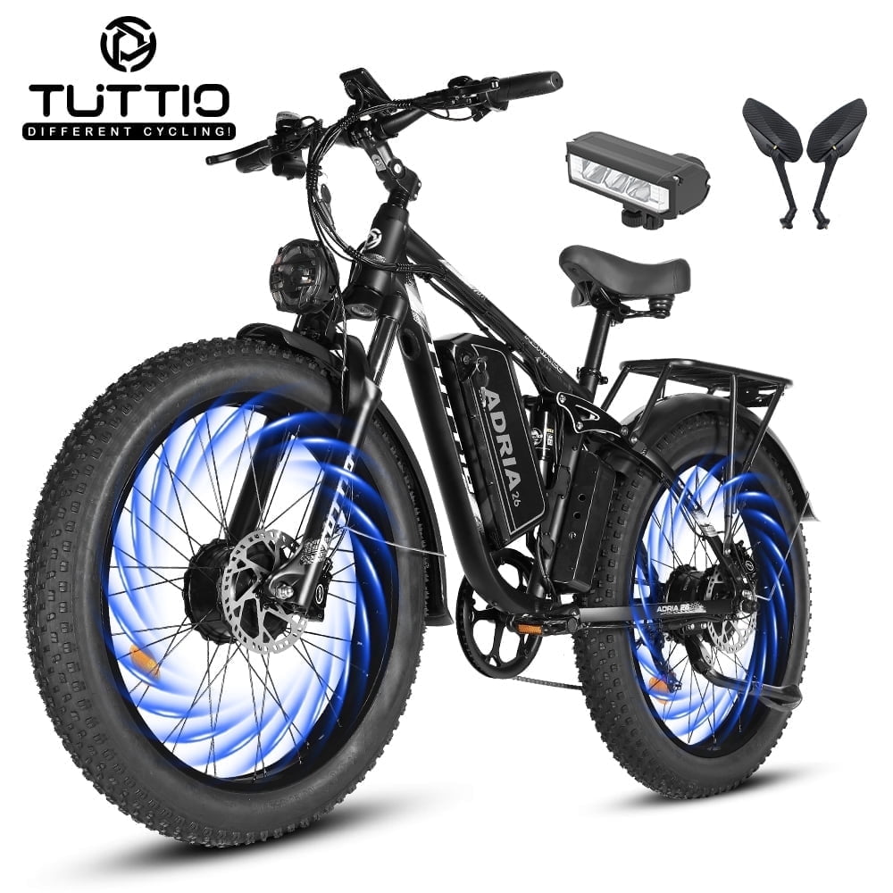 TUTTIO Adria26 Electric Mountain Bike, High-Performance Fat Tire E-Bike with 7-Speed Gear System (Black, 26 in) davj2