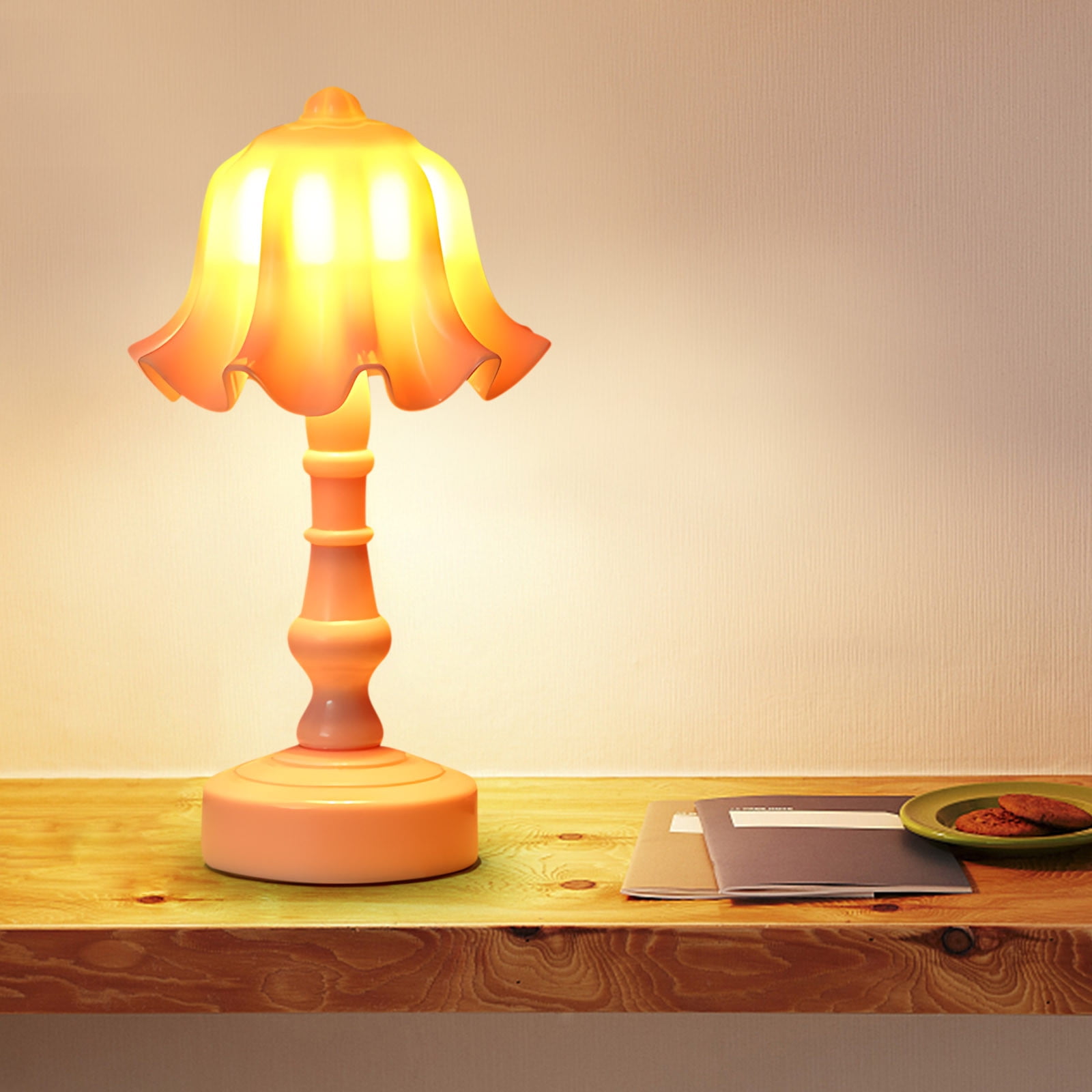 Utoimkio LED Table Lamp with Pleated Shade Flower Desk Light for Bedroom Living Room (Pink, 12 in) cut2k