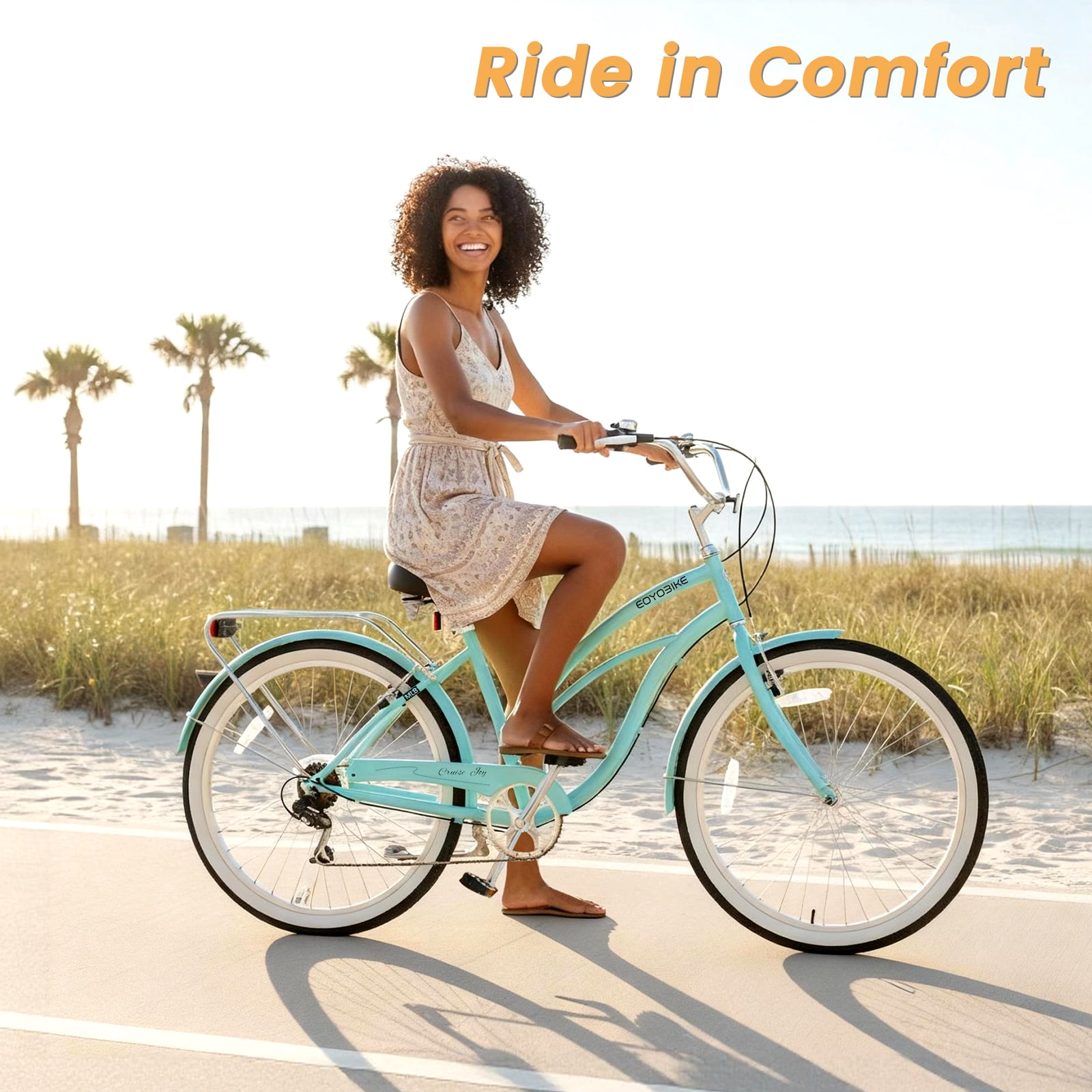 Lilypelle 7-Speed Beach Cruiser Bicycle, Ergonomic Step-Through Commuter Bike (Blue, 26 in) sdsa8