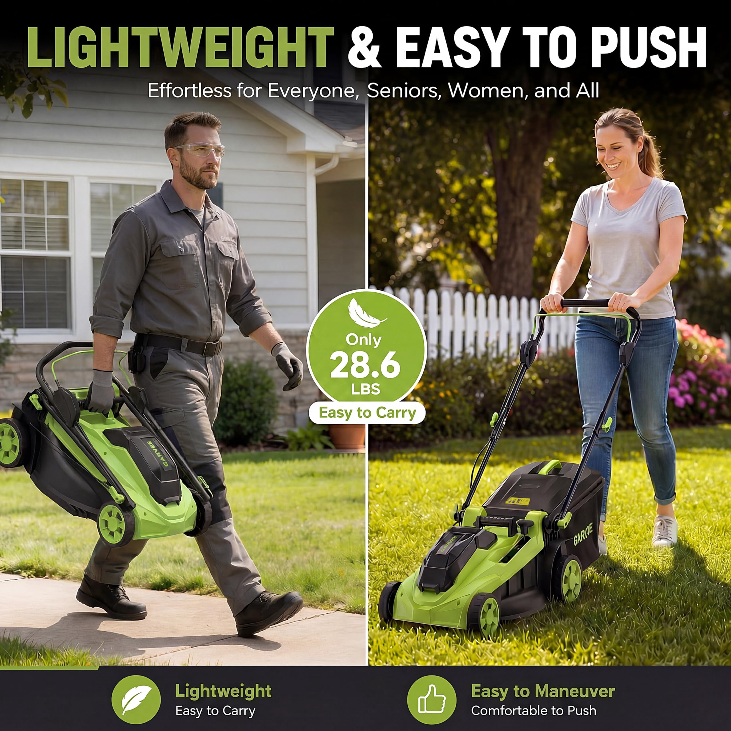 BouPower 40V Cordless Push Lawn Mower, Brushless Motor 2-in-1 Mulch & Bag Electric Mower (17 in, 2 x 4.0Ah Batteries) k4ybs