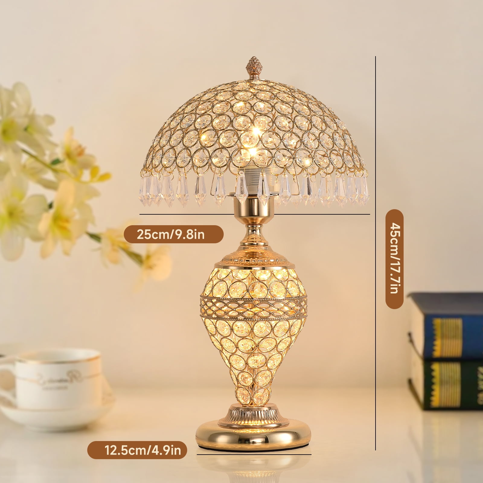 xiaojuande Crystal Table Lamp Modern LED Bedside Light with 3-Level Dimming (Silver, 9.8 in) 3v253