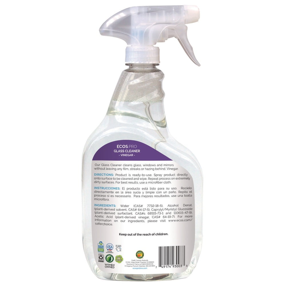 ECOS Proline Glass Cleaner Spray, Vinegar Scented Streak-Free Formula (32 fl oz, 6 Pack) 540zs