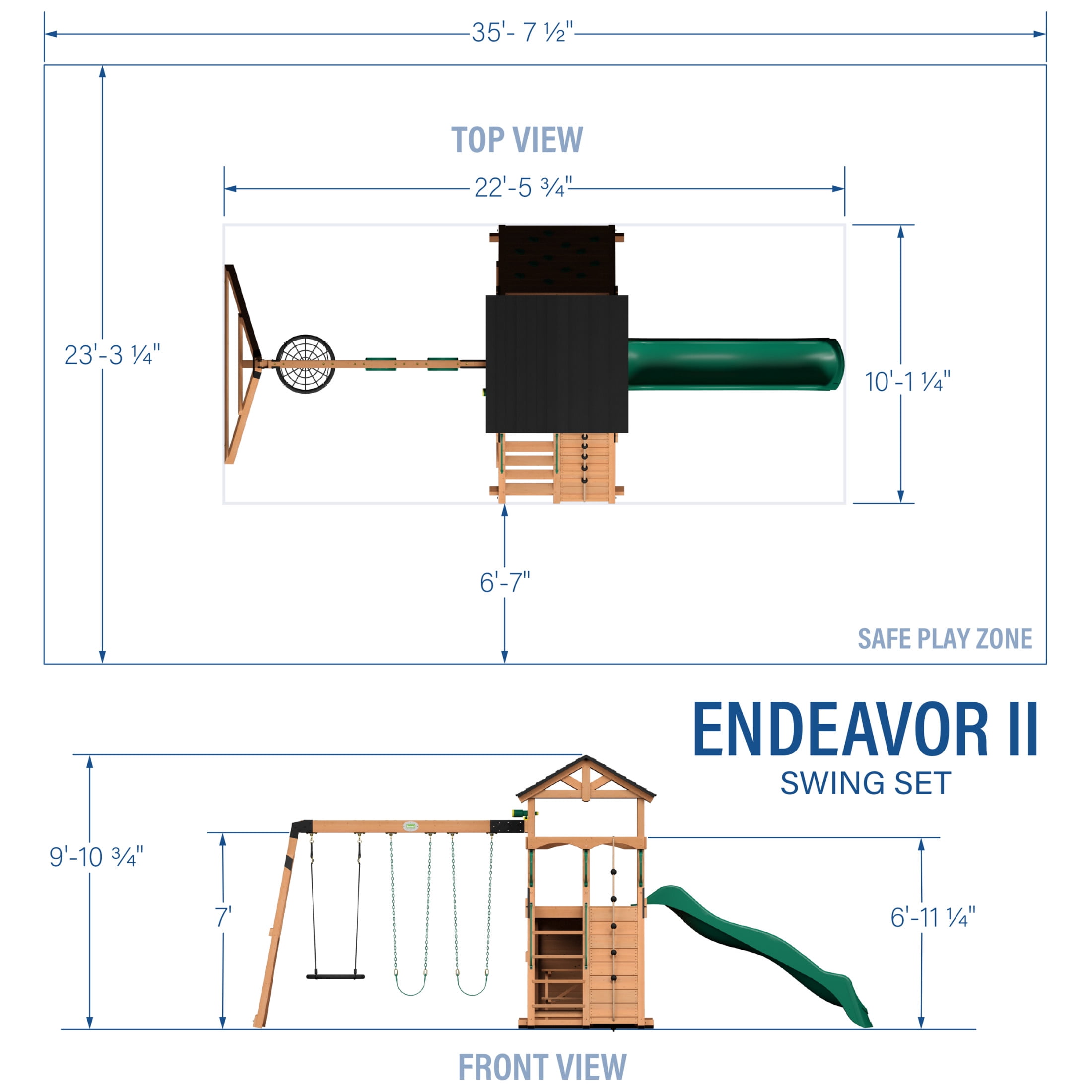 Backyard Discovery Endeavor II Cedar Wood Swing Set with Slide, Play Deck, and Double Rock Wall (Light Brown) cb9zs