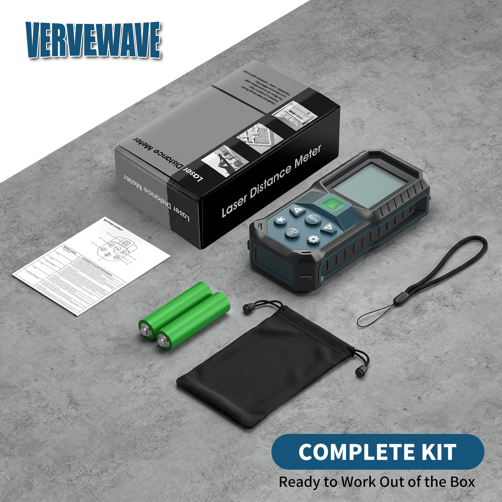 VERVEWAVE Laser Distance Measure, Digital Laser Tape Tool with Auto Area and Volume Calculation, High Accuracy Backlit LCD (Blue, 262 ft) f05su