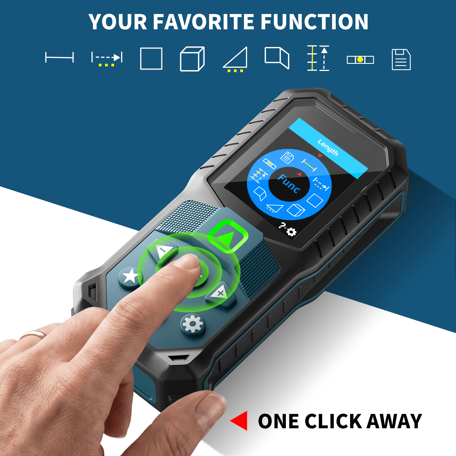 VERVEWAVE Laser Distance Measure, Digital Laser Tape Tool with Auto Area and Volume Calculation, High Accuracy Backlit LCD (Blue, 262 ft) f05su