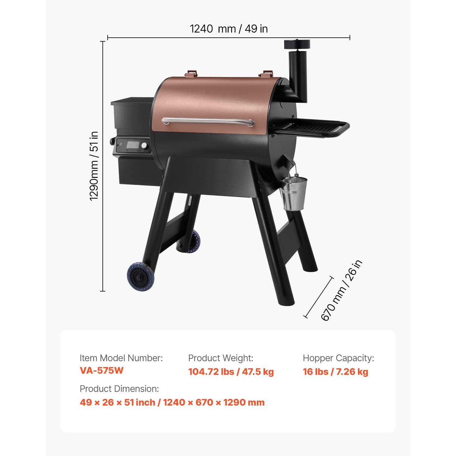 KFFKFF Wood Pellet Grill Smoker, Multifunctional Outdoor BBQ Grill with WiFi App Control (Silver, 575 sq in) 3smzn