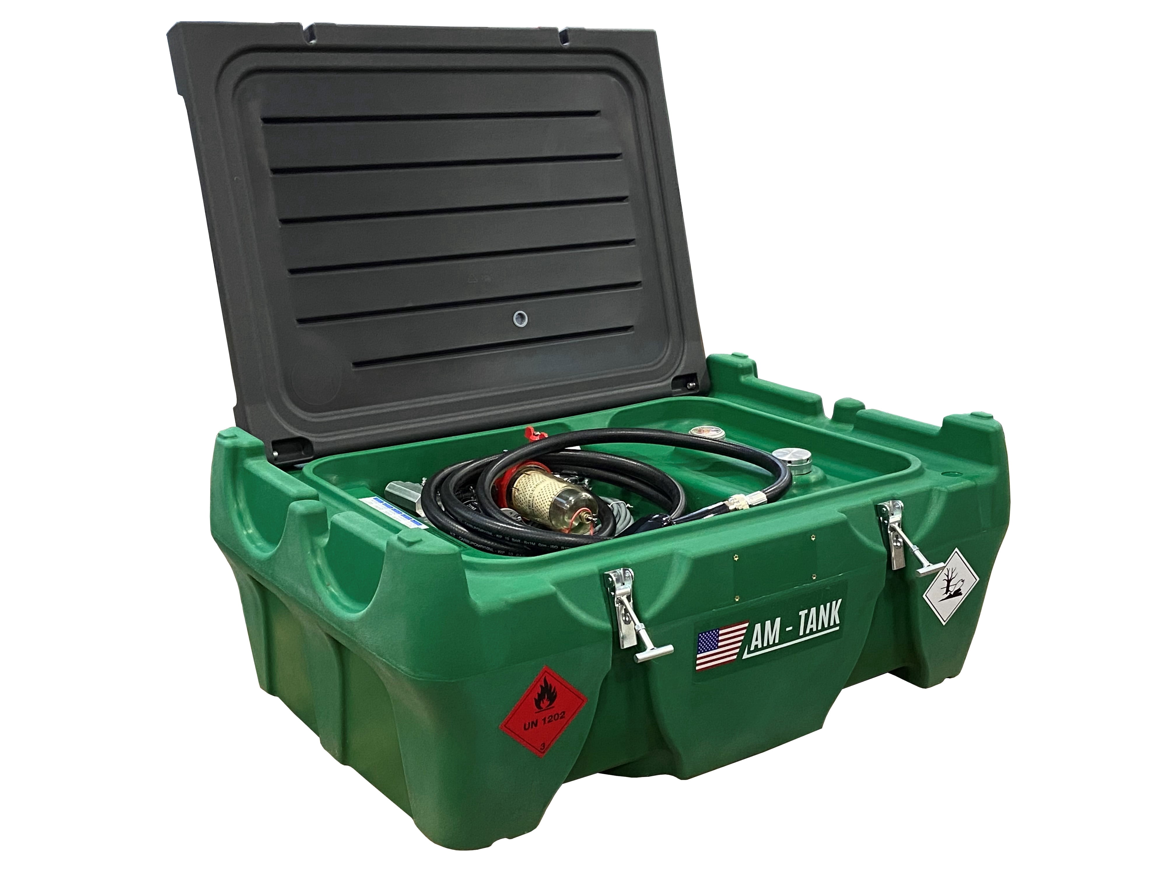 AM-Tank Portable Diesel Transfer Tank with 12V Pump and Auto-Nozzle (58 Gallon, 13 ft Hose) i03mw