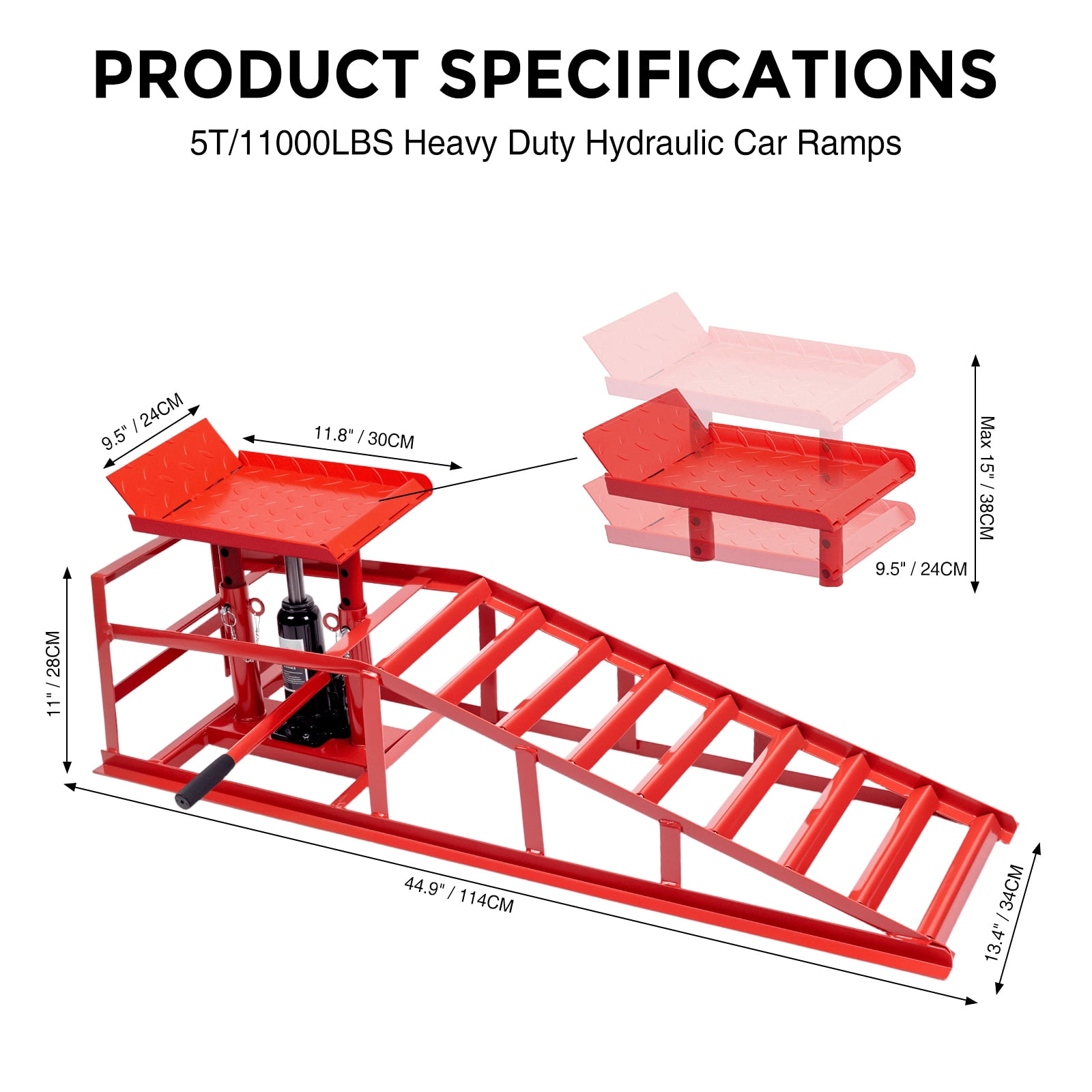 WheelX Hydraulic Car Ramps, Heavy-Duty Vehicle Lift Set for Automotive Maintenance (Red, 11000 lb) mreqx
