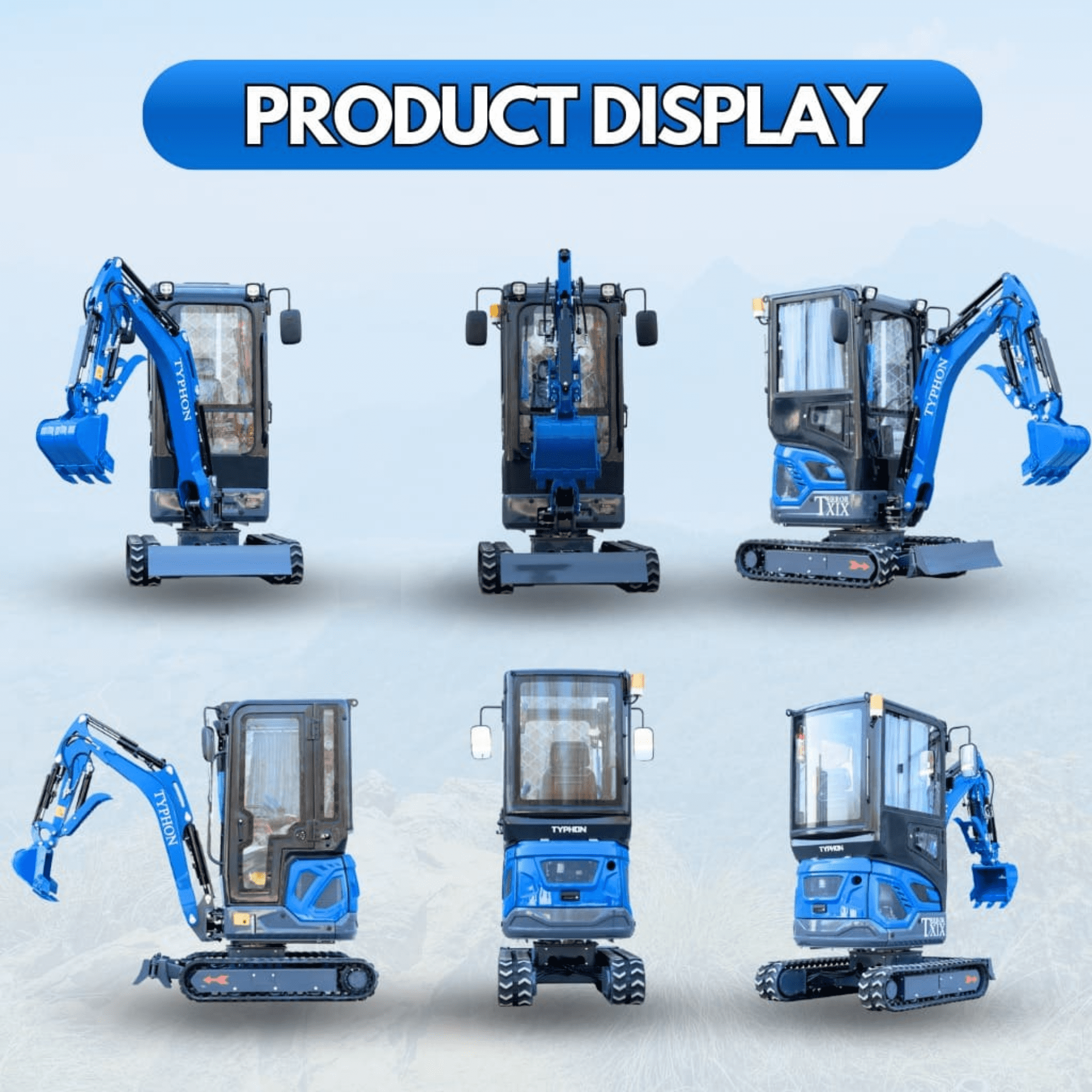 TYPHON Terror XIX Prestige Mini Excavator, Kubota D902 Engine, Retractable Tracks, A/C Cabin (Blue, 4200 lb) z1gue