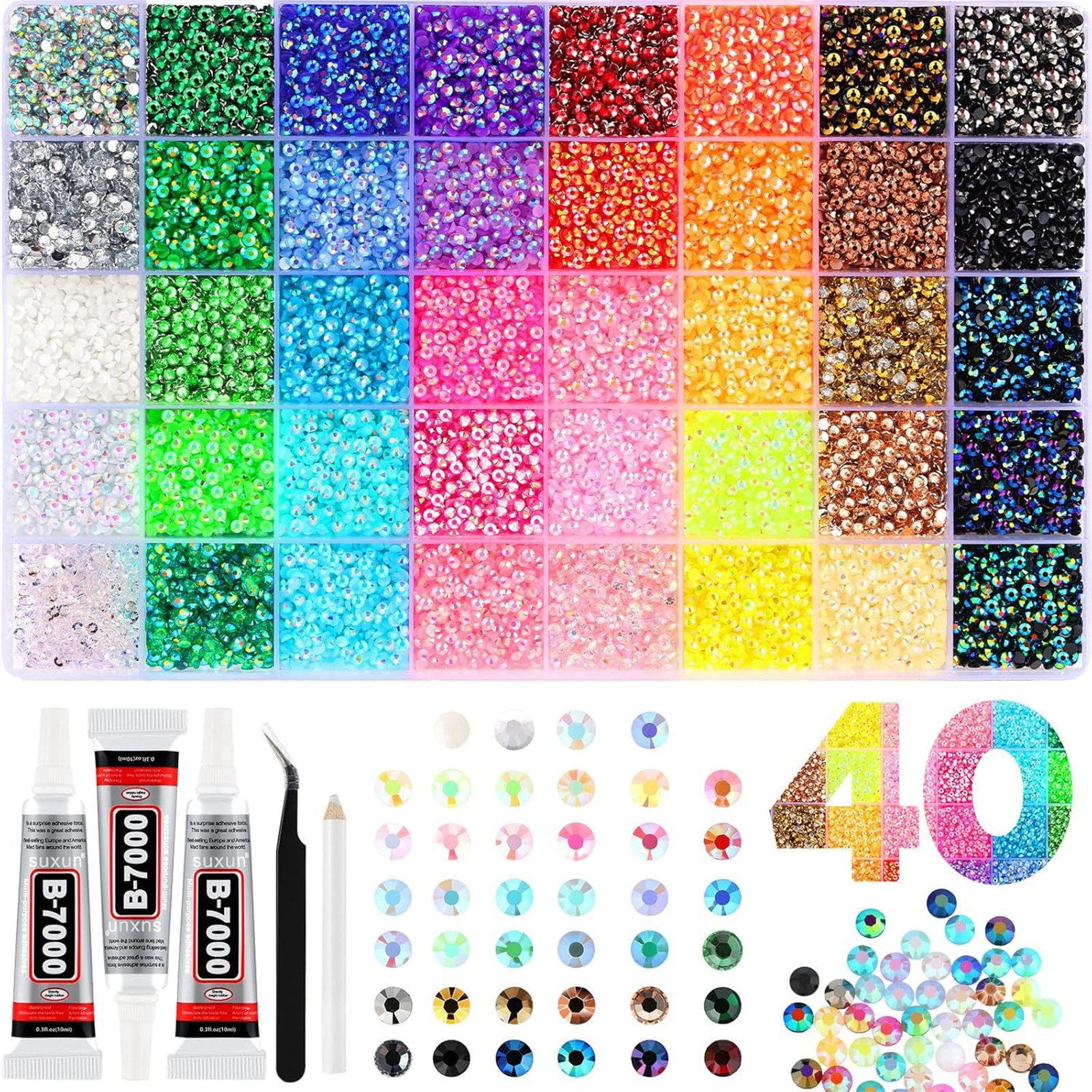 Juaoua 32000 Pcs Resin Flatback Rhinestone Kit for DIY Crafts and Jewelry Making (40 Colors, 3mm) l5pm6