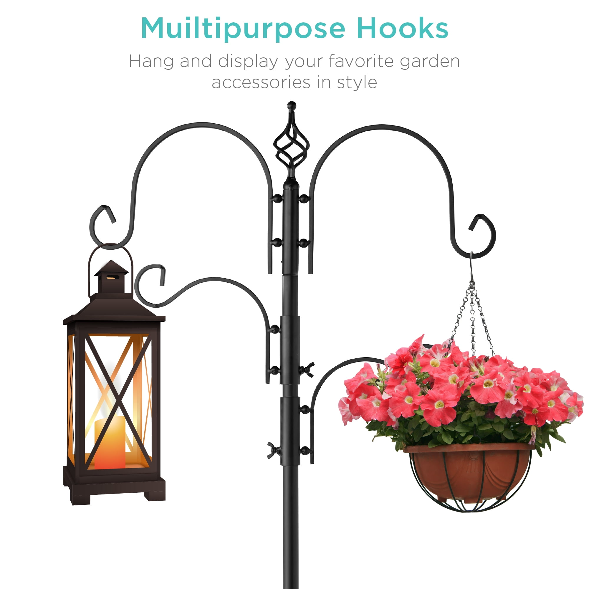 Best Choice Products 91 in Bird Feeding Station with 4 Hooks, Steel Multi-Feeder Stand, Bird Bath, and Tray (Black, 91 in) euwwb