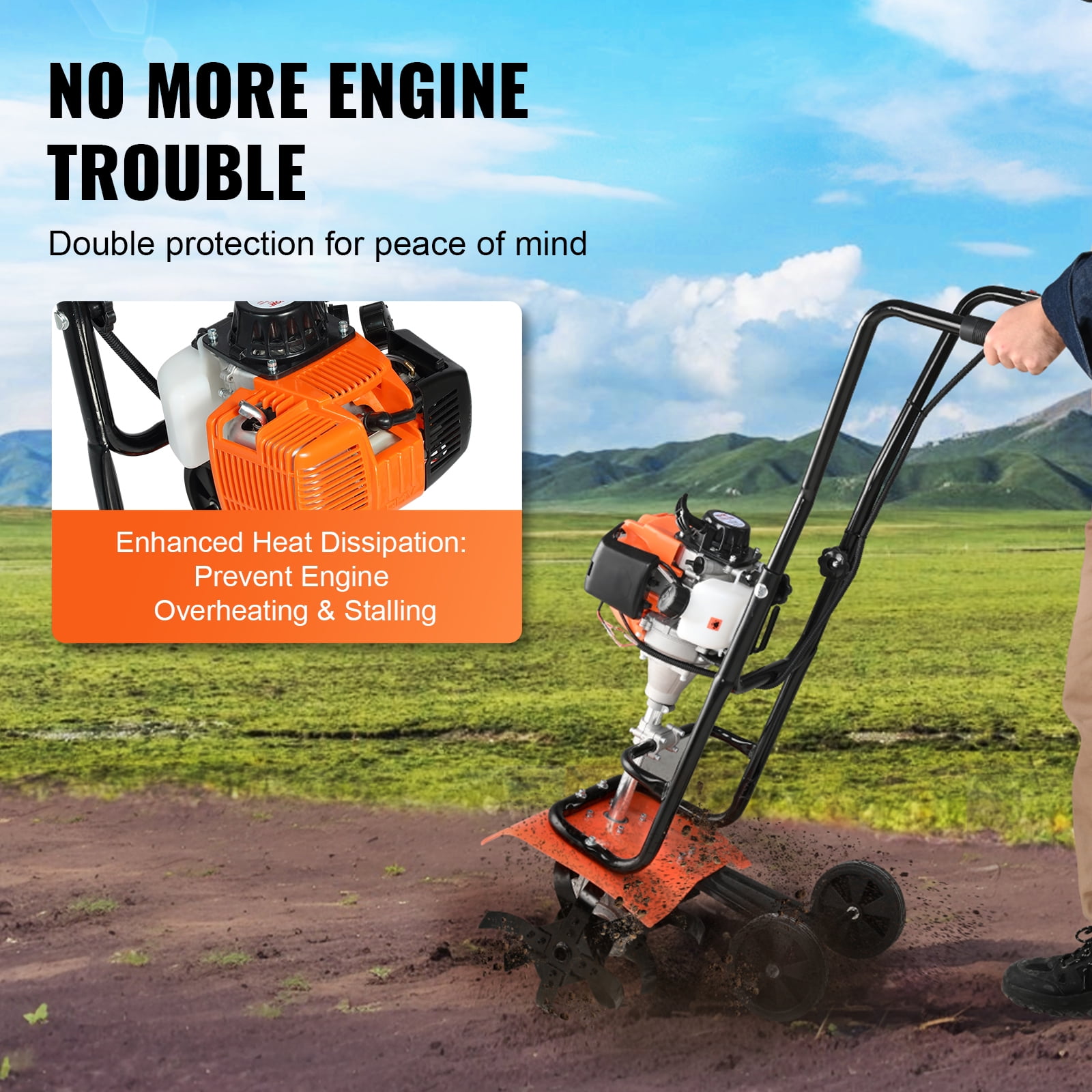 KFFKFF 31CC 4-Stroke Gas Garden Tiller, Adjustable 4-Tine Cultivator for Lawn and Soil (13.38 in Width) wqeep