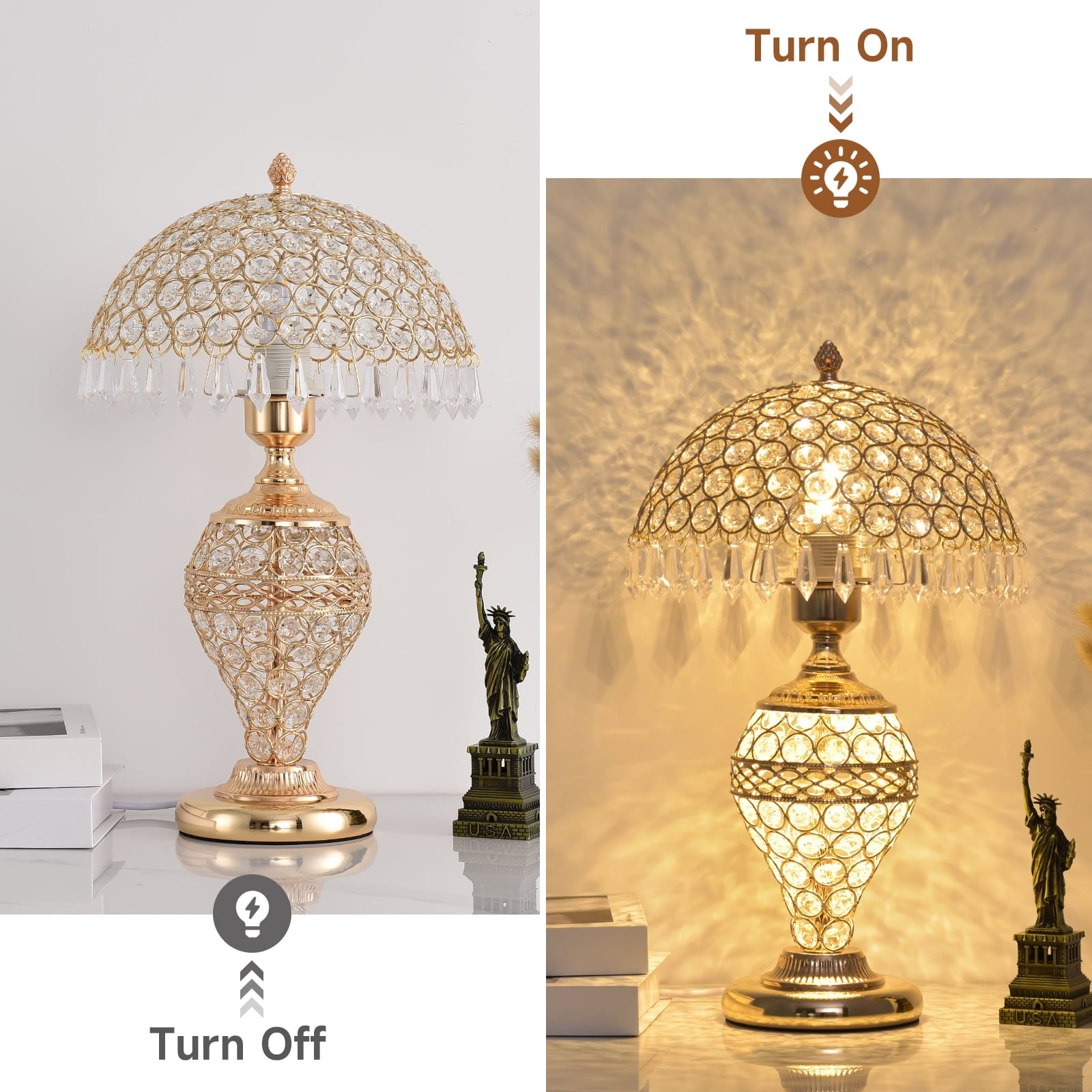 xiaojuande Crystal Table Lamp Modern LED Bedside Light with 3-Level Dimming (Silver, 9.8 in) 3v253
