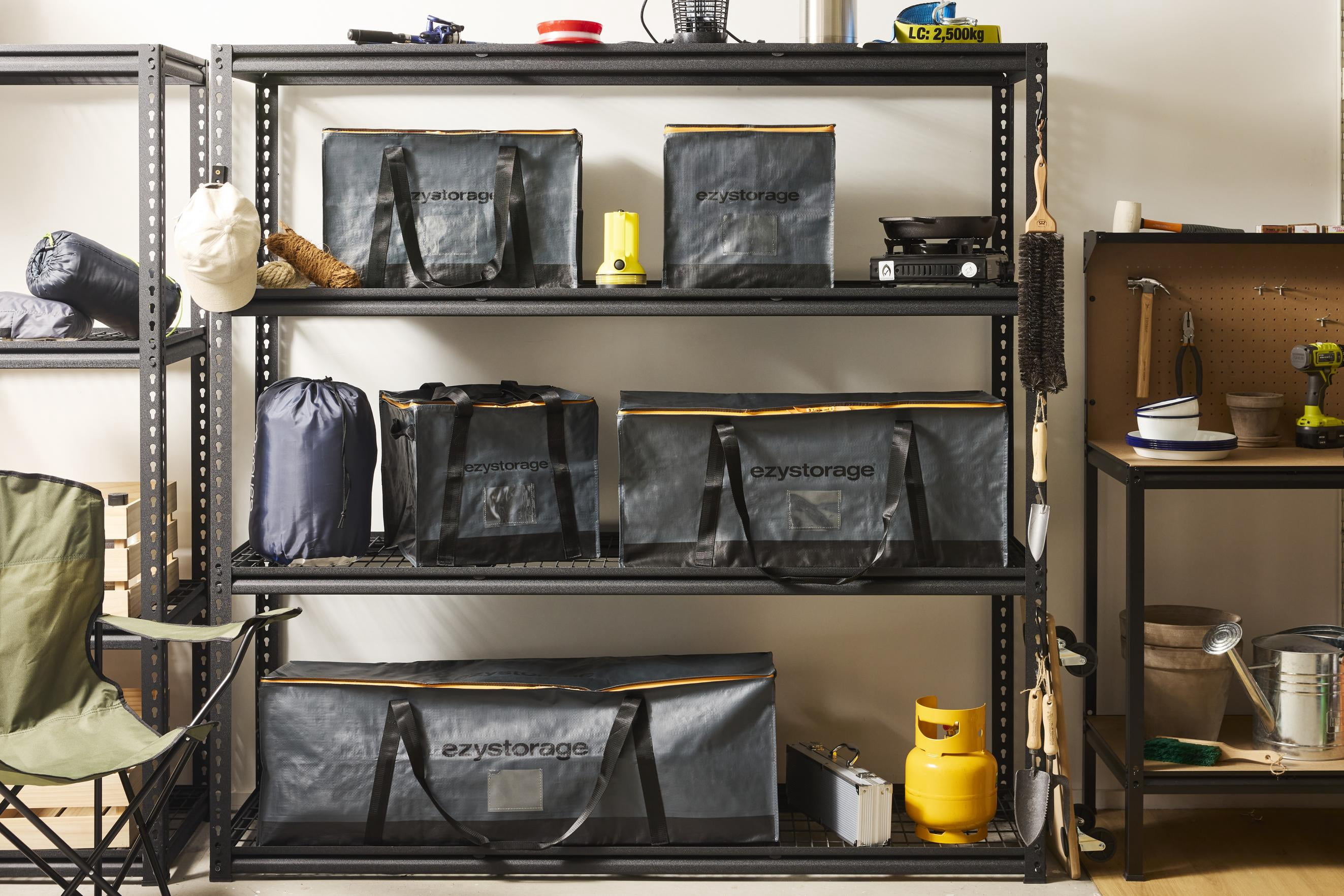 Ezy Storage Heavy-Duty Collapsible Utility Storage Bag with Reinforced Handles (Black, 12.4 Gallon) ex7zc