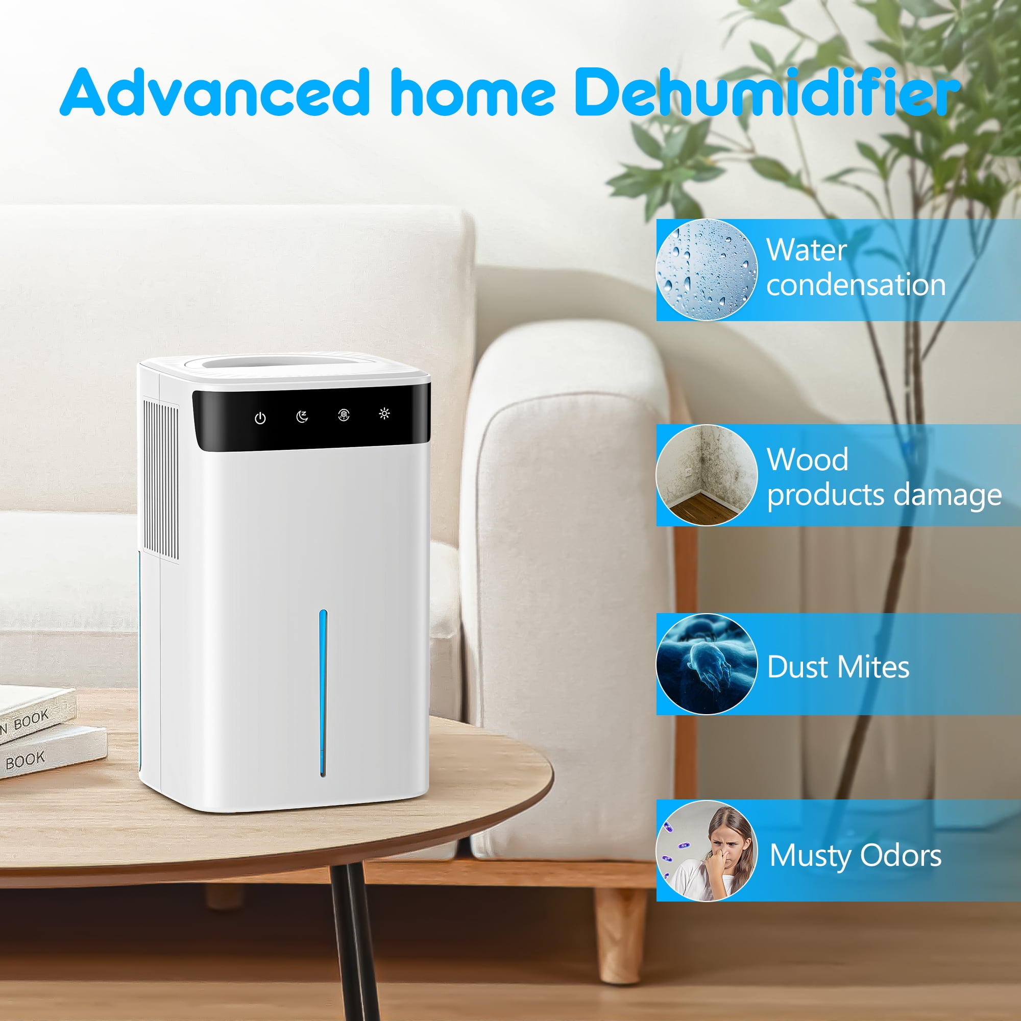 Aootek Electric Dehumidifier for Home, Ultra Quiet Portable Moisture Remover with LED Light (White, 100 fl oz) pmkxr