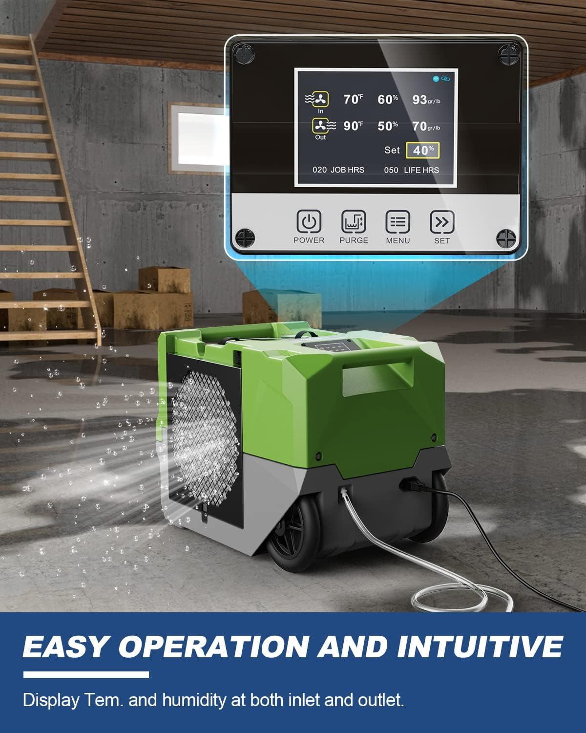 AlorAir LGR Commercial Dehumidifier with Built-in Pump, High-Capacity Industrial Moisture Removal for Water Damage Restoration (Green, 3000 Sq. Ft.) hf58f