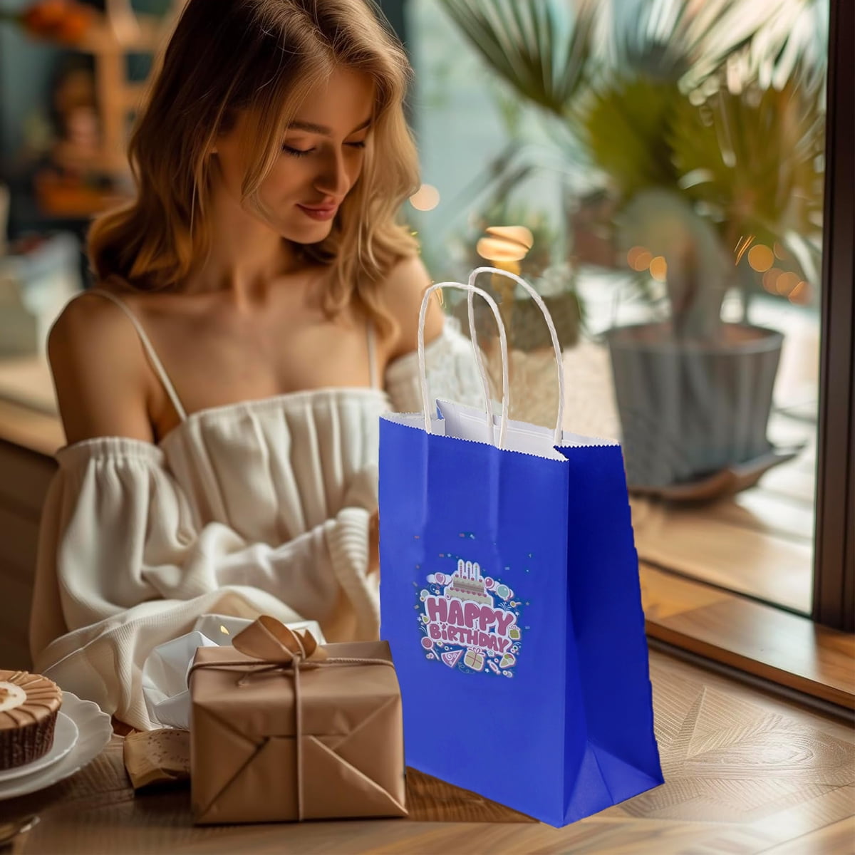 Generic Kraft Paper Gift Bags with Handles for Party Favors and Retail (Royal Blue, 30 Pack, 6.3x3.15x8 in) dxgf5