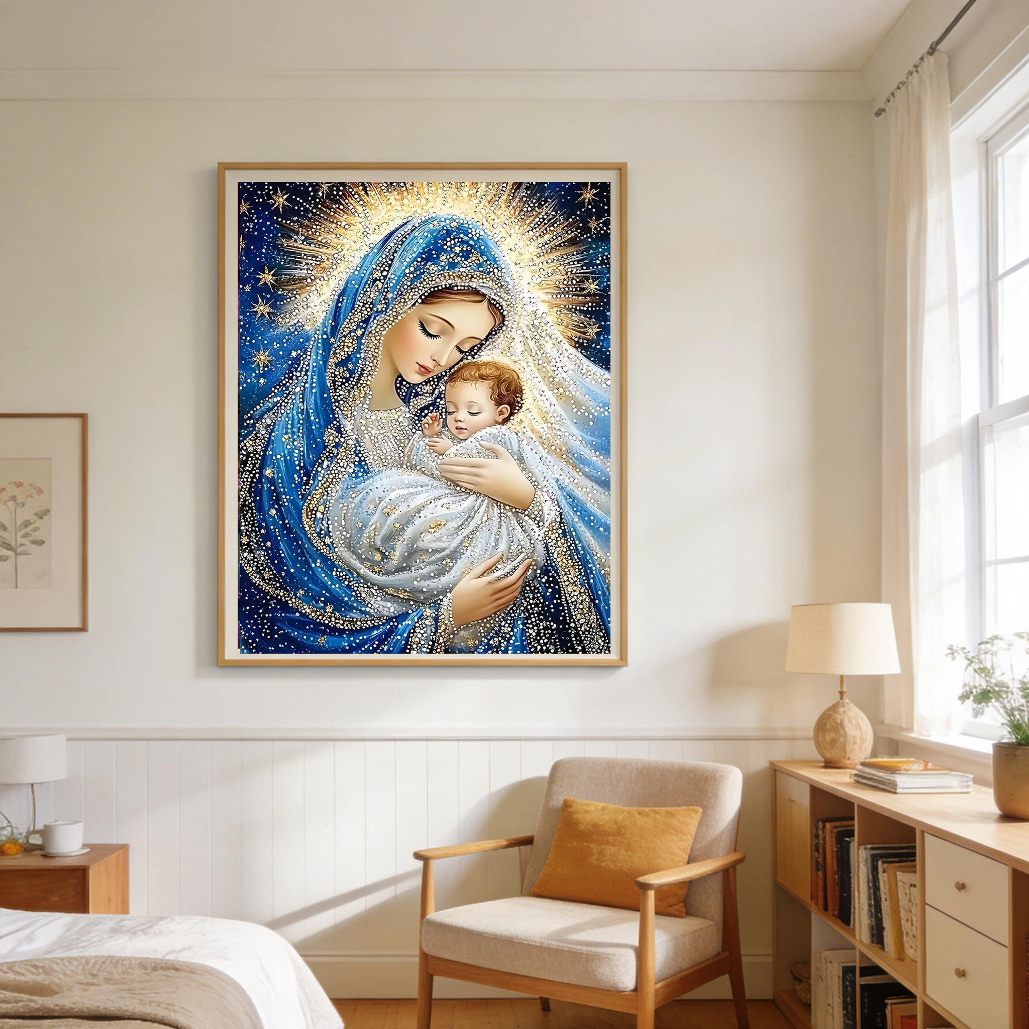 CSZPPQAF 5D DIY Diamond Painting Kit, Virgin and Child Gem Art Set for Home Wall Decor (11.8 in x 15.8 in) hgffj