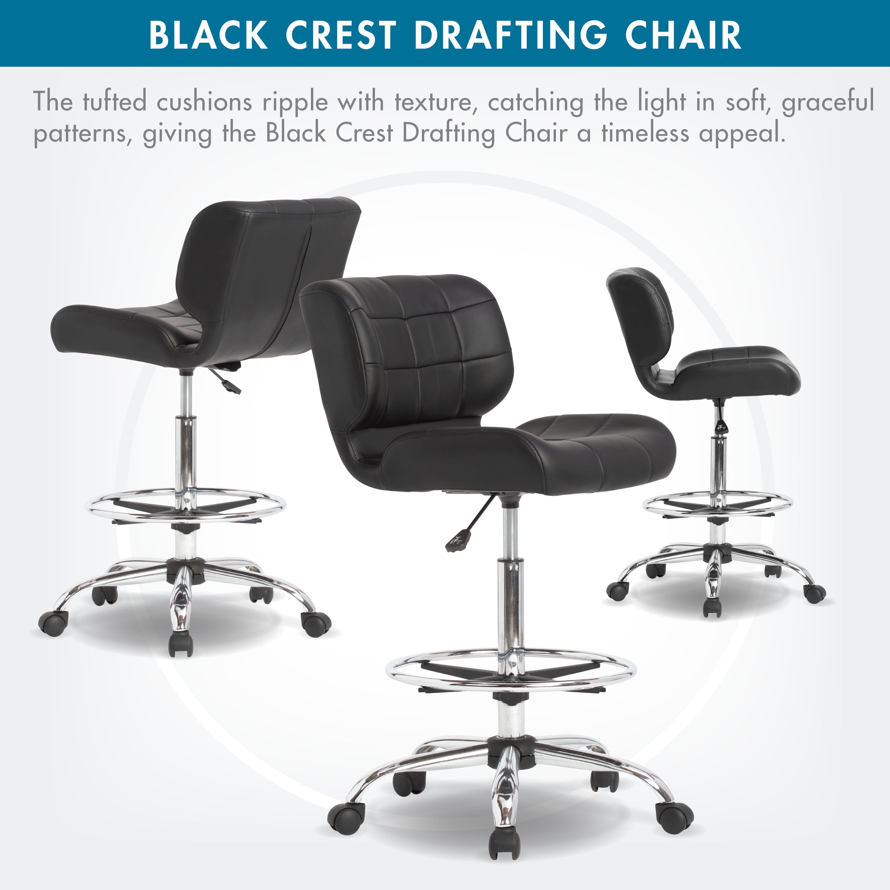 Studio Designs Height Adjustable Swivel Drafting Chair with Footring (Black, 24.5 in W x 24.5 in D x 41 in H) rbug7