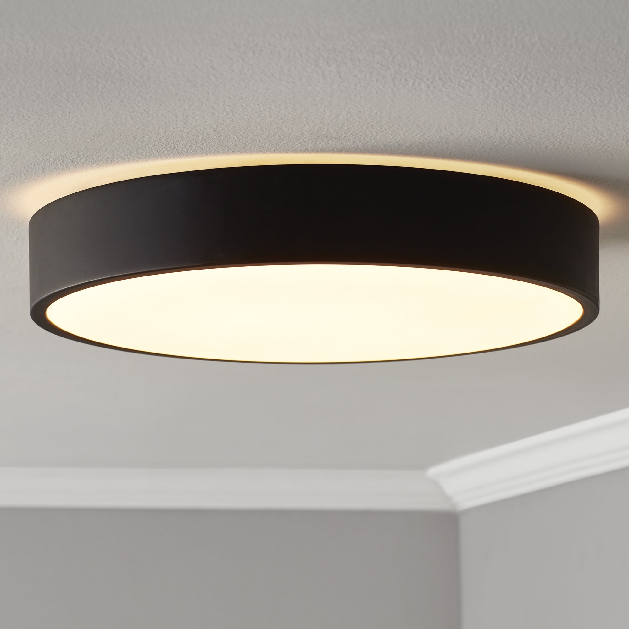 Mainstays 13 in Flush Mount LED Ceiling Light Fixture (Dimmable, 3CCT Selectable, Black, 13 in) 9k7fb