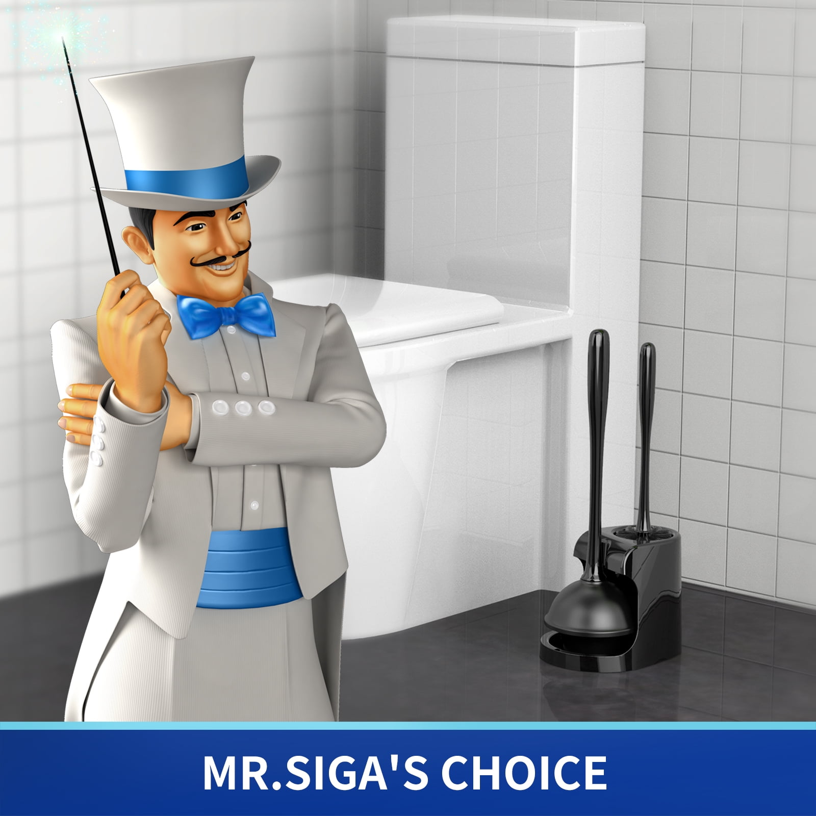 MR.SIGA Toilet Plunger and Bowl Brush Combo, Heavy-Duty Bathroom Cleaning Set (Black, 18.1 in) rdifx